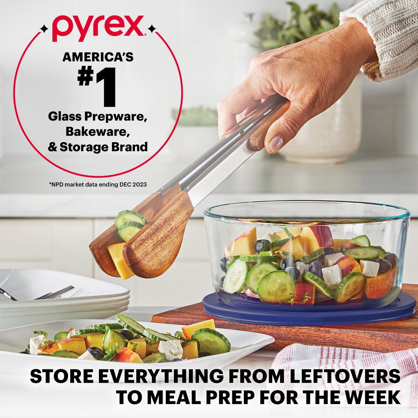 Pyrex Simply Store (5-Pack) Medium Glass Food Storage Containers Set, (3, 4 & 6 Cup) Meal Prep Containers With BPA-Free Lids, Dishwasher & Microwave Safe
