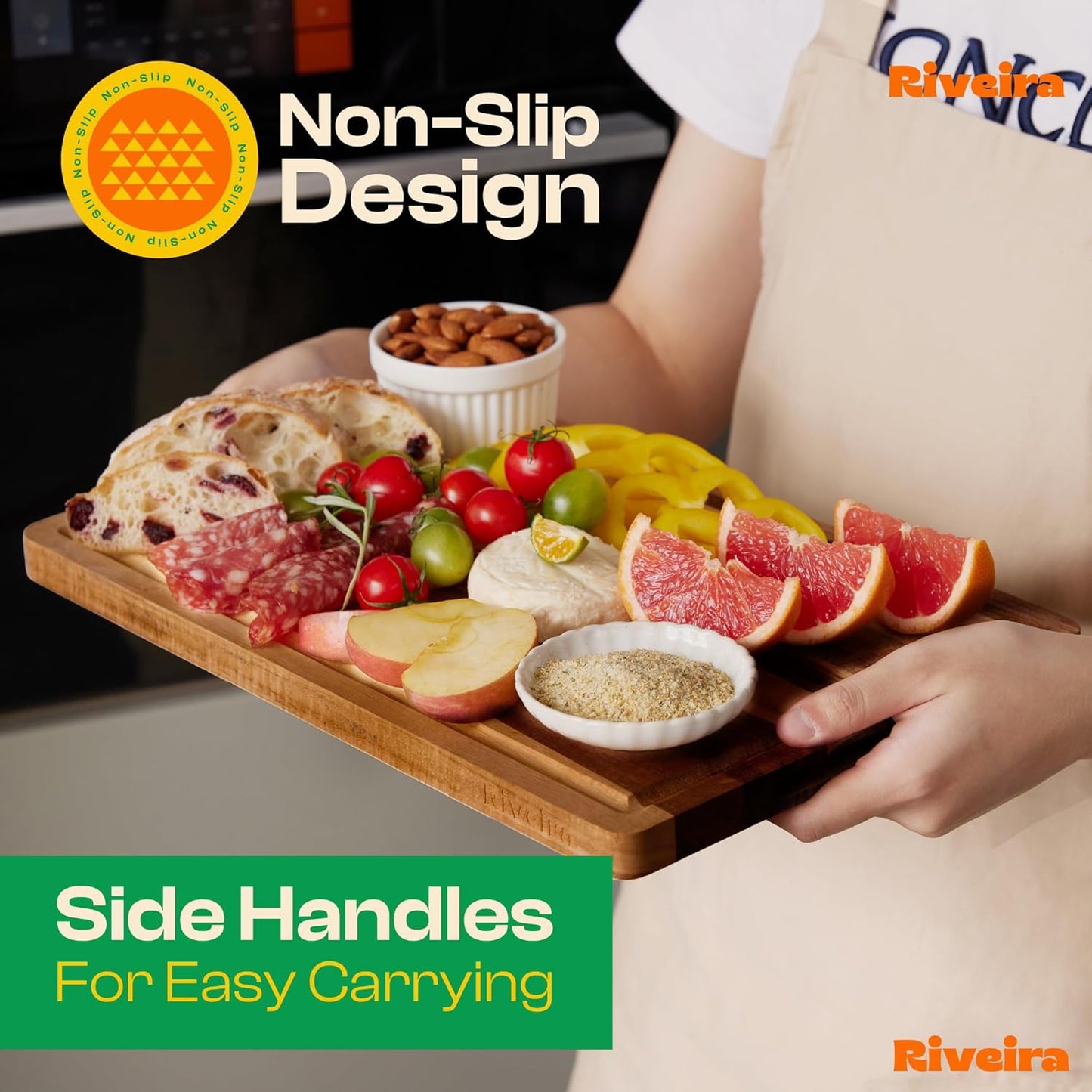 Riveira Acacia Wood Cutting Board – Versatile and Durable: Set Of 3 Pcs Rectangular Wooden Cutting Board – Natural Wooden Cutting Boards For Kitchen – Complete Acacia Wooden Chopping Board