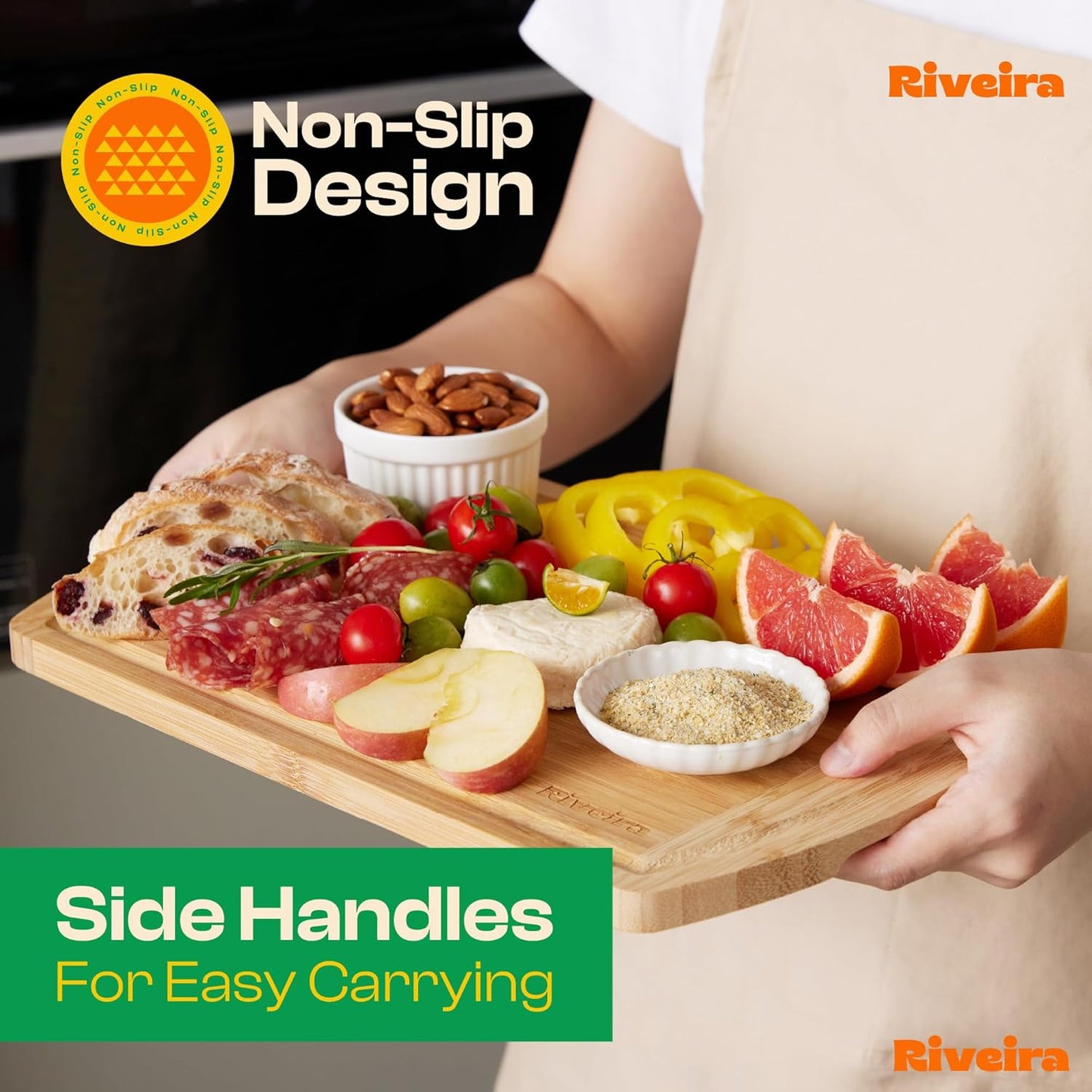 Riveira Two Tone Bamboo Wood Cutting Board – Versatile And Durable: Set Of 3 Pcs Rectangular Wooden Cutting Board – Natural Wooden Cutting Boards For Kitchen – Complete Bamboo Wooden Chopping Board