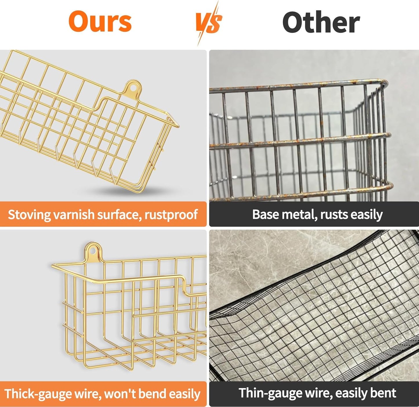 Spice Rack, 4-Pack Seasoning Organizer Wall Mount for Kitchen Storage Organization, Spice Holder Shelf Saving Space for Cabinet, RV, Pantry, Gold