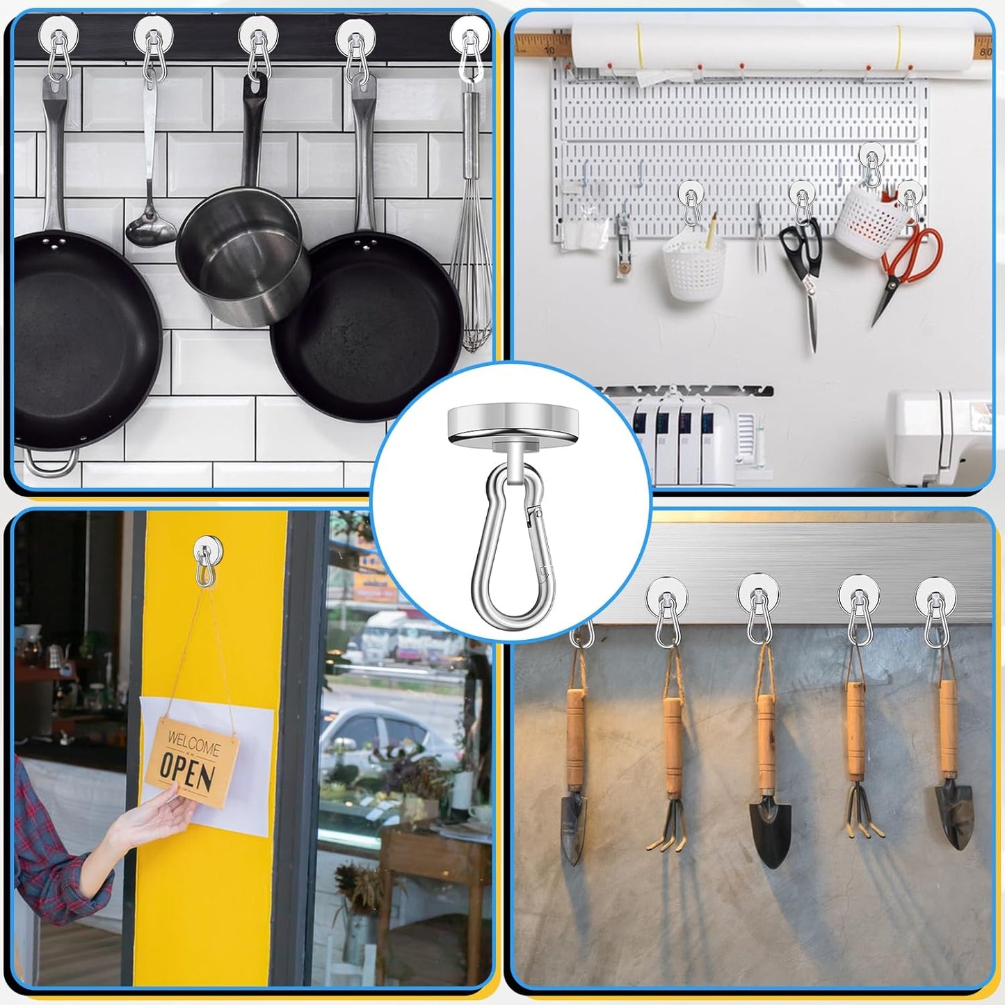 Magnetic Hooks, 70Lbs Heavy Duty Magnetic Hooks with Swivel Carabiner for Cruise Cabins, 6 Pack Extral Strong Neodymium Magnet Hooks for Hanging, Metal Magnetic Hanger for Toolbox, Grill, Fridge