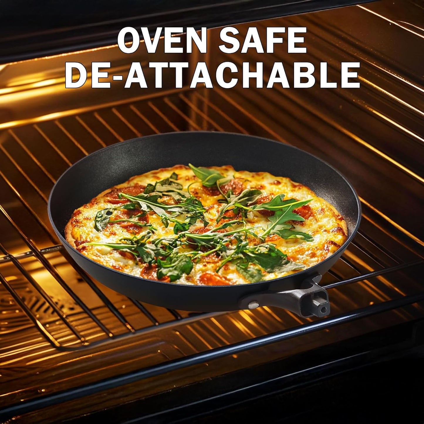 DM Cast Iron Skillet, 8 Inch Nonstick Frying Pan with Detachable Acacia Wooden Handle, Honeycomb Non stick Omelet Egg Pan, Easy Clean Oven Safe Pans for Cooking