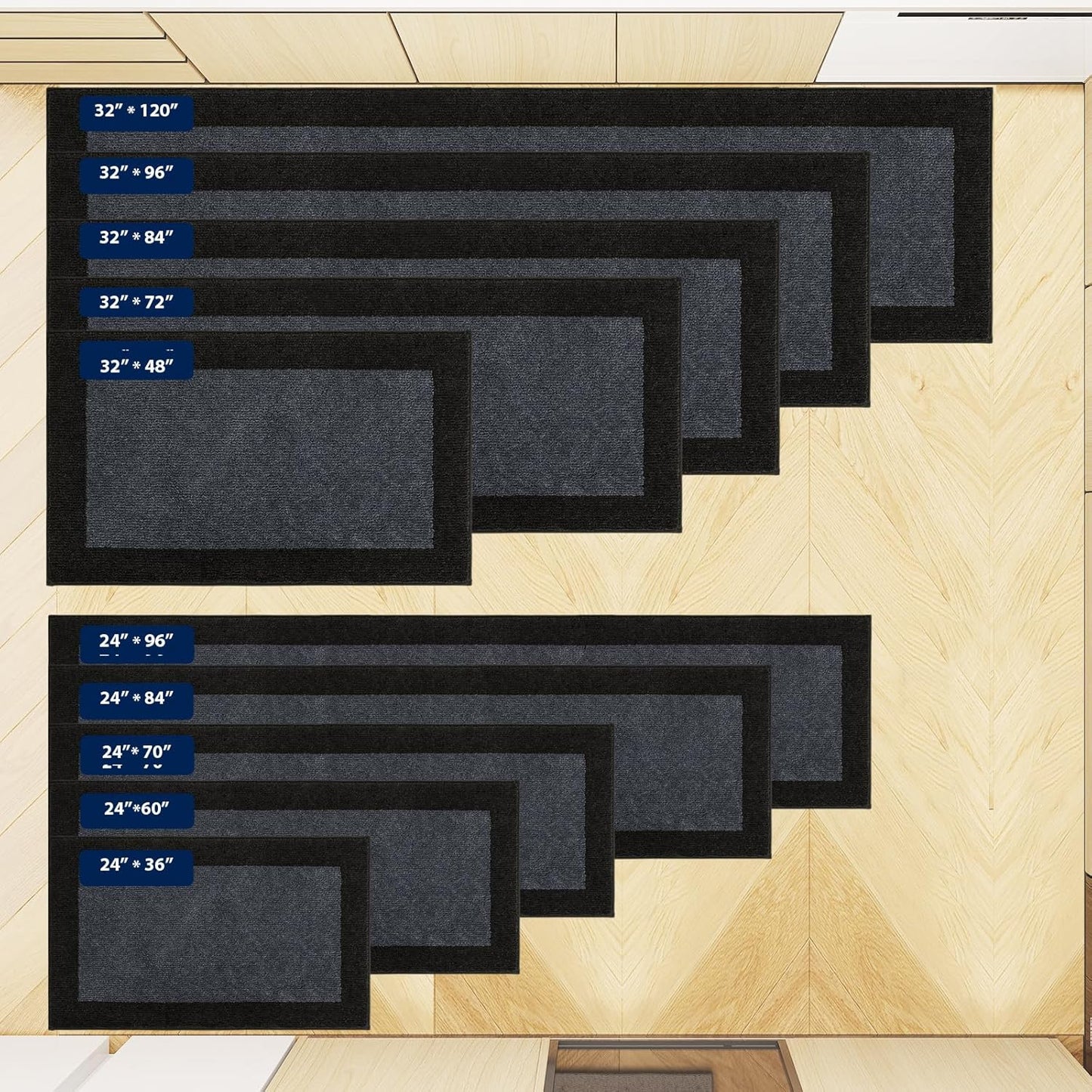 Machine Washable Kitchen Rug 24" x 70", Non Slip Kitchen Mat for Floor, Absorbent Entrance Runner Rug for Bedroom, Hallway, Bathroom, Door (Roll Packing)