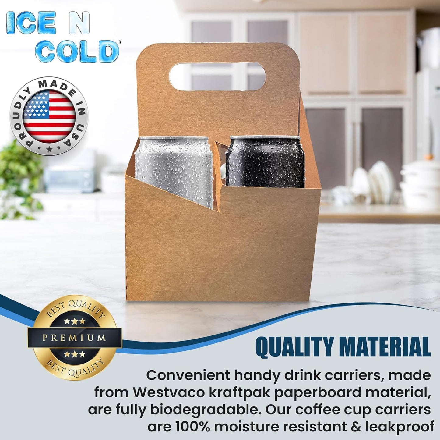 4 Cup Drink Carrier with Handle | Kraft Paperboard Holder Disposable for Hot or Cold Drinks Food Delivery Services, Uber Eats, Door Dash (25)