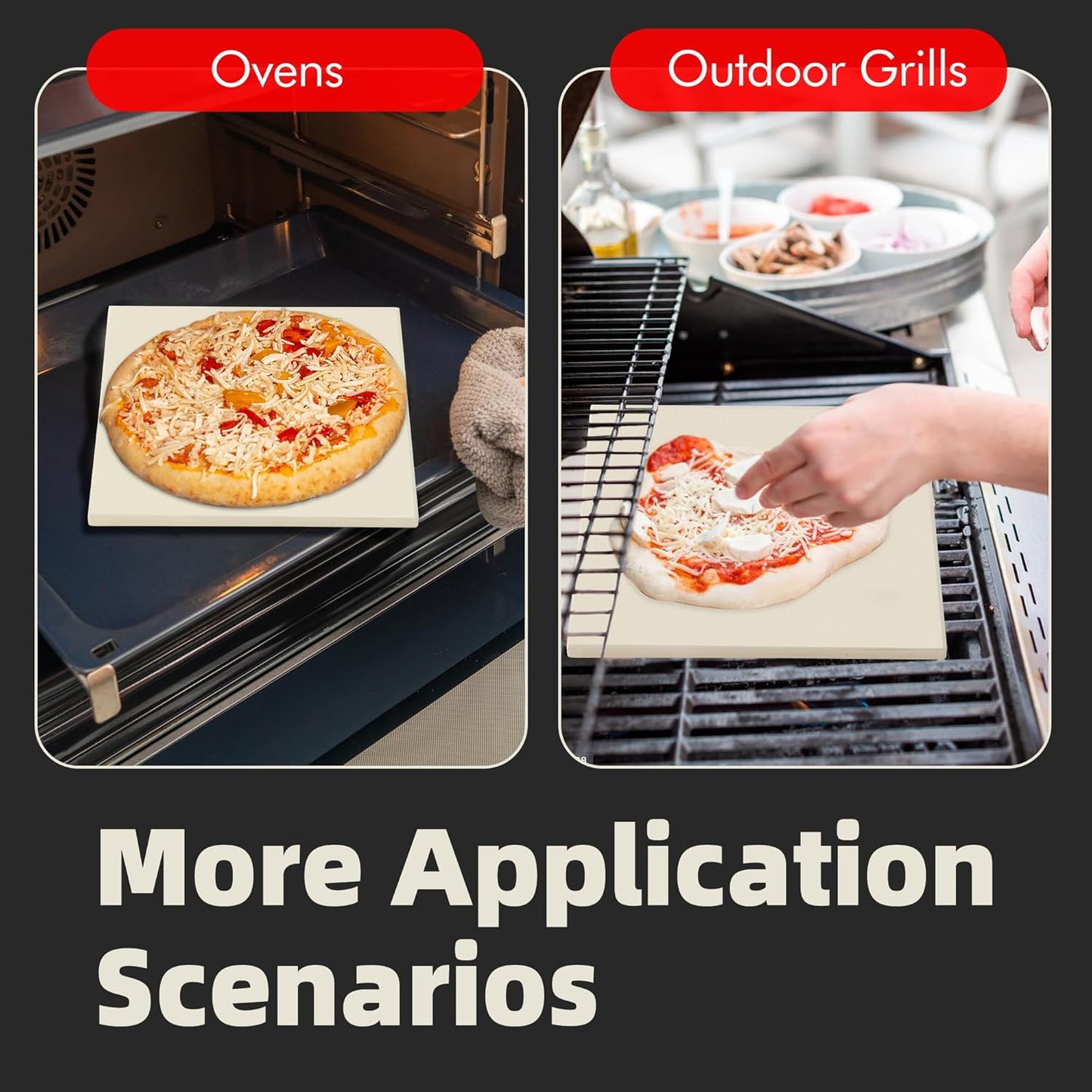 12" Square Pizza Stone, Heavy Duty Cordierite Pizza Pan for Grilling & Pizza Oven, High Temperature Resistant Baking Stone for Pizza, Bread, Meat