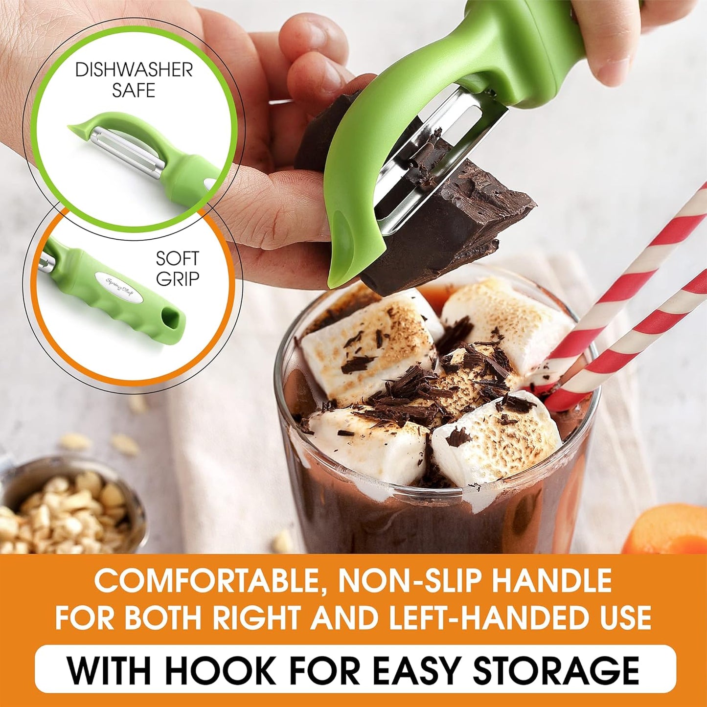 Spring Chef Premium Green Swivel Vegetable Peeler Set of 2, Stainless Steel Apple Peeler for Kitchen with Soft Grip Handle, Dishwasher Safe, Perfect for Potato, Carrot, Veggie, Fruit, Apple, Mango