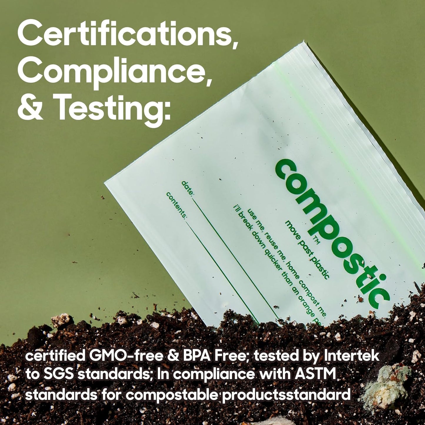 Compostic Home Compostable Resealable Snack Bags (6"x 3.5"), Microwave & Freezer Safe, Organic Food Storage Container, 100 Count (Pack of 2)