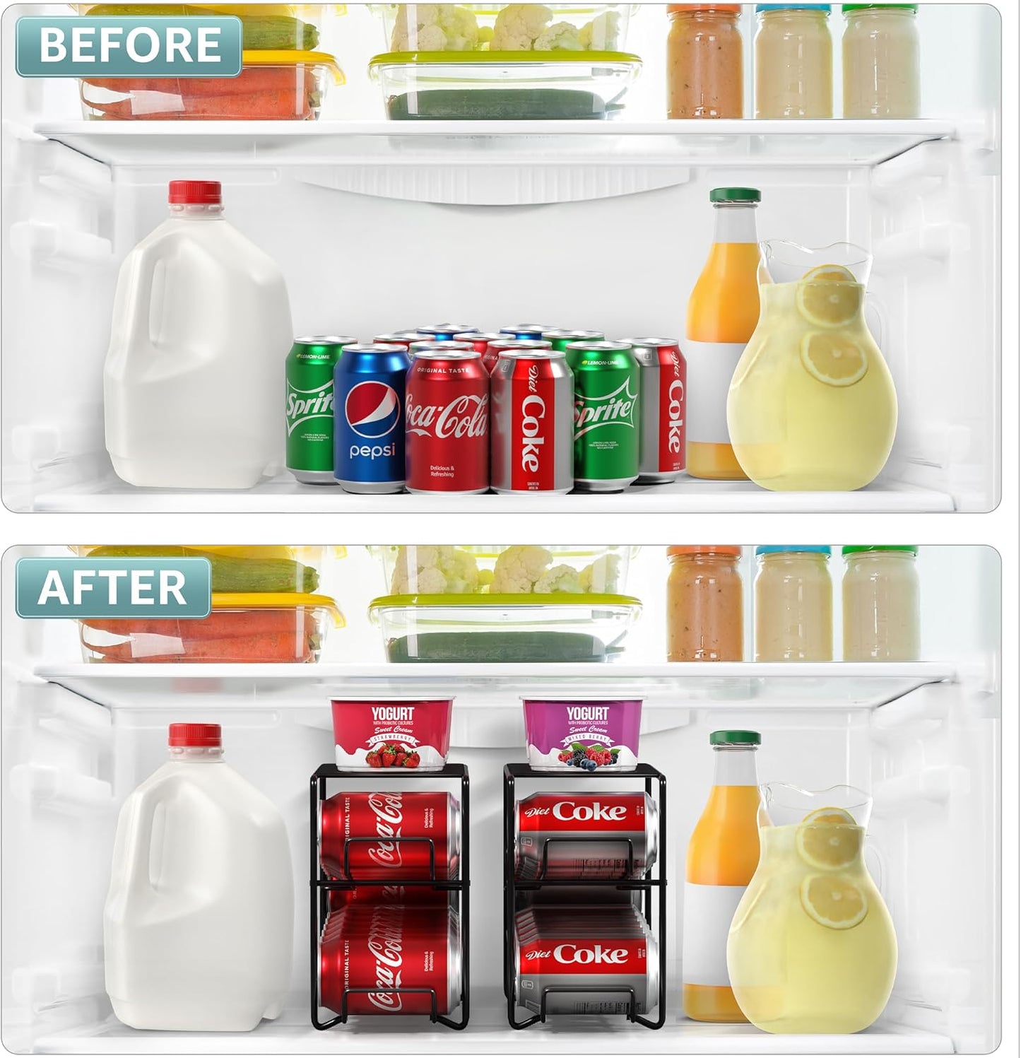 Sorbus 2-Pack Soda Can Dispenser Rack – Beverage Organizer for Refrigerator, Holds 12 Standard 12oz Cans (Black)