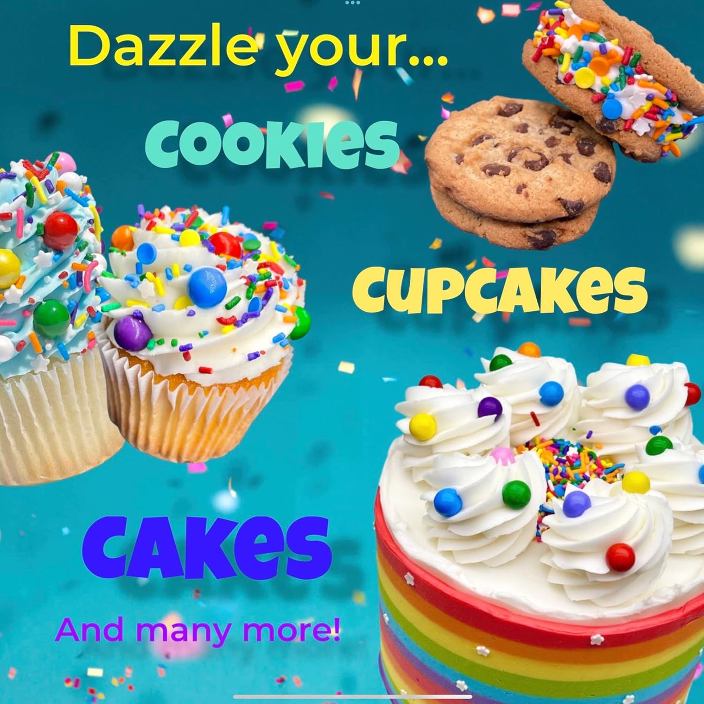 Manvscakes Sprinkles- Edible Cake and Cupcake Sprinkles with Assorted Shapes and Sizes for Parties, Metallic Sprinkle Mix for Cookies, Ice Cream, Cake and Cupcake Decorating, 4 oz (Primary)