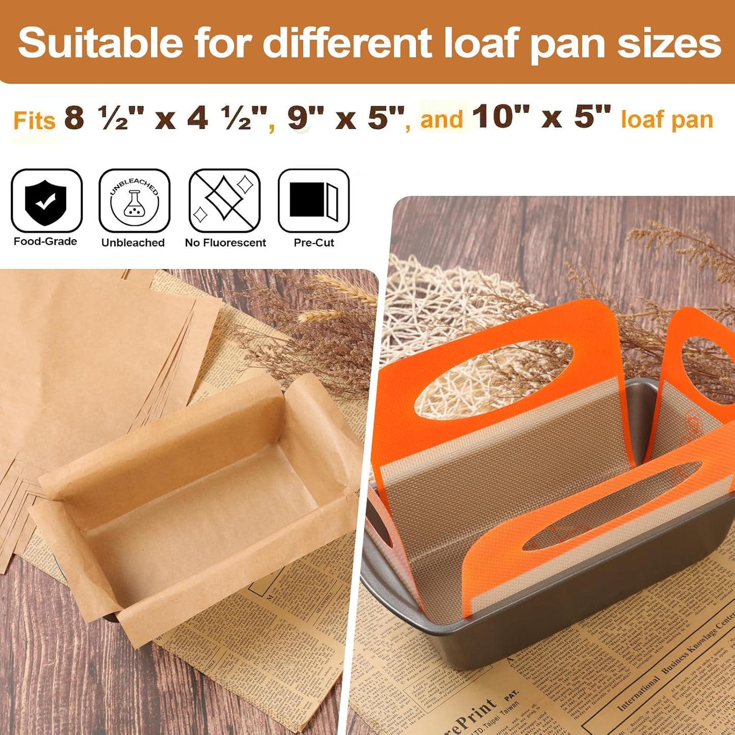 200 Pcs Unbleached Parchment Paper Loaf Pan Liner Set|Non-Stick Precut 9’’x5’’Bread Baking Sheets