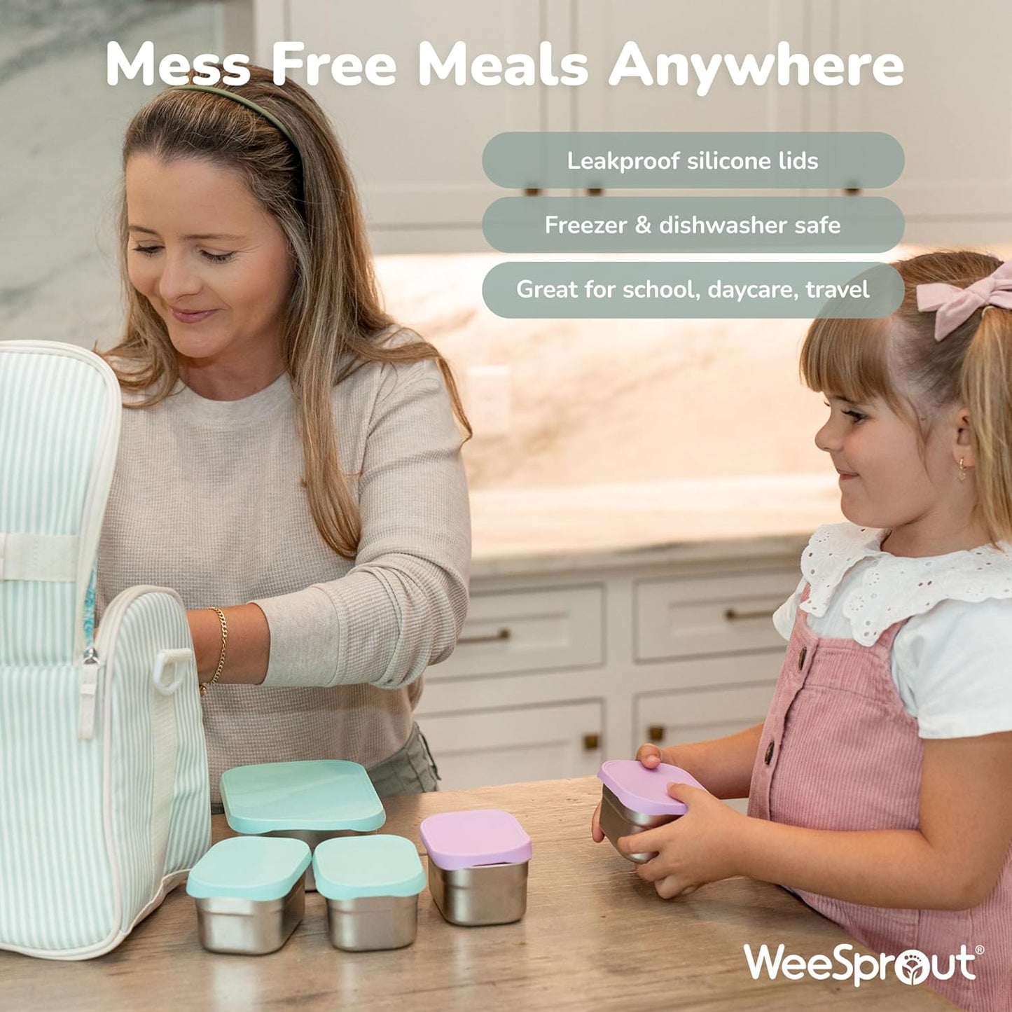 WeeSprout Stainless Steel Lunch Box Set - 750mL & 230mL Food Storage Nested Bento Boxes with Food Grade Silicone Lid - Leak Proof - Freezer Safe (Matte Green)