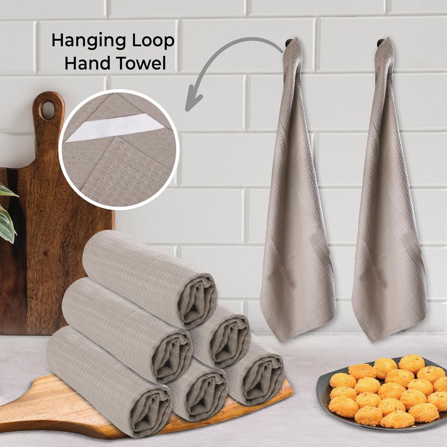 Urban Villa Kitchen Towels Waffle Dish Towels for Kitchen Smoke Color Set of 6 Over Sized 18x28 Inches Kitchen Towels Highly Absorbent 100% Cotton Mitered Corners Kitchen Hand Tea Towels Dish Cloths