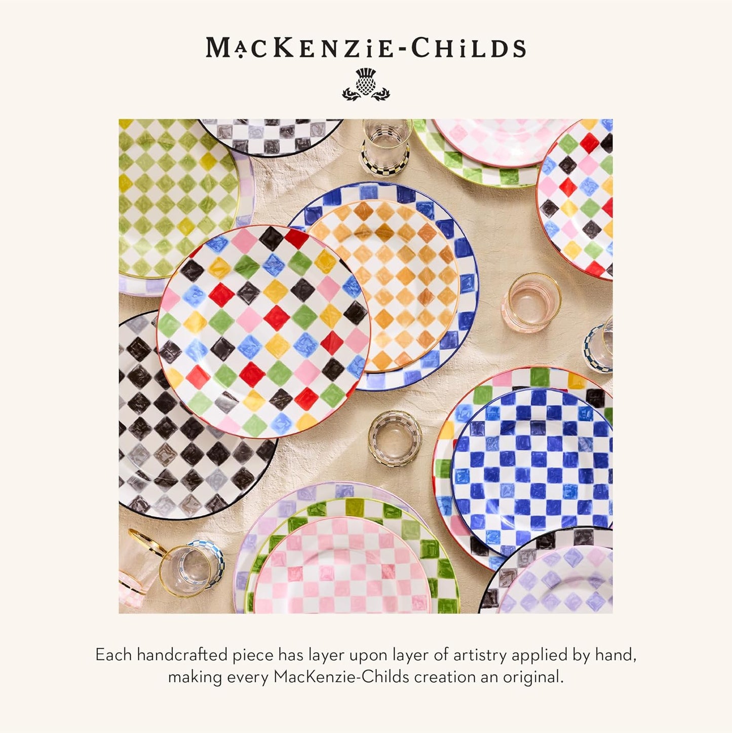 MACKENZIE-CHILDS Round Platter, Dishwasher-Safe and Microwave-Safe Stoneware Serving Platter, Multi Check