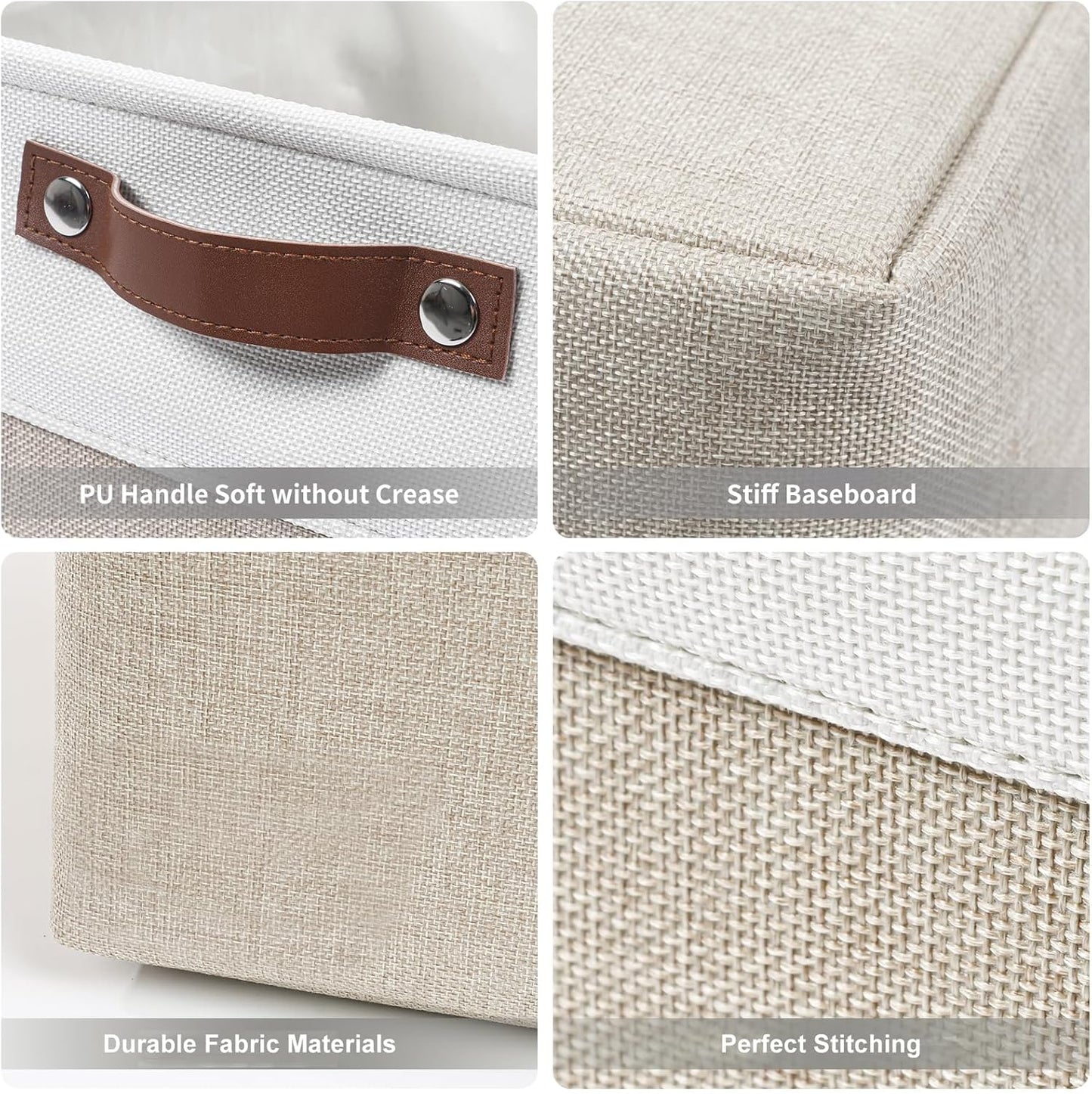 Storage Bins Large Fabric Storage Baskets for Shelves 3 Pack, Decorative Linen Closet Baskets with Handles for Organizing, Shelf, Clothes, Home, Office, 15x11x9.5Inches (Beige&White)