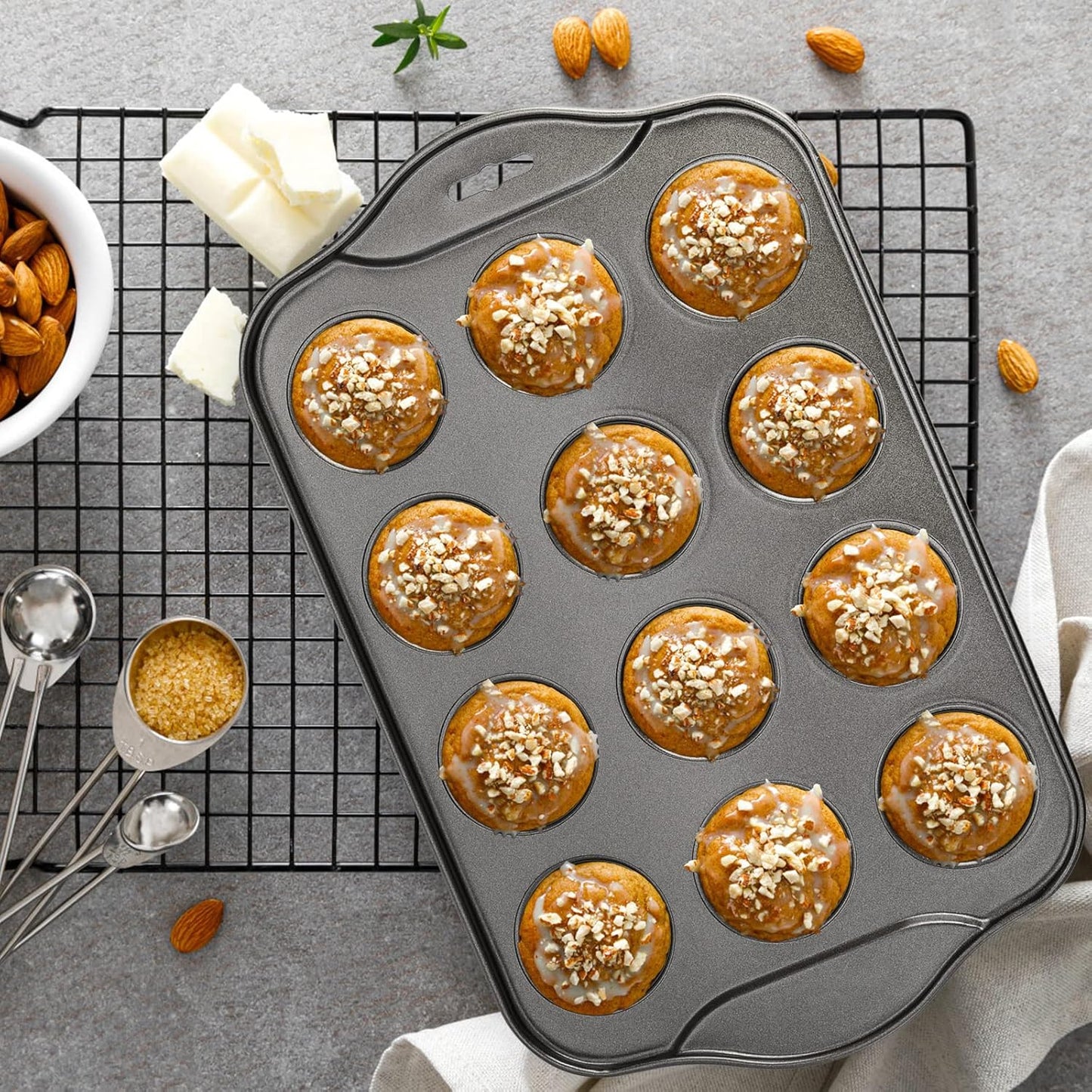 Tosnail 12 Cavity Mini Cheesecake Pan with 24 Pieces Removable Bottom