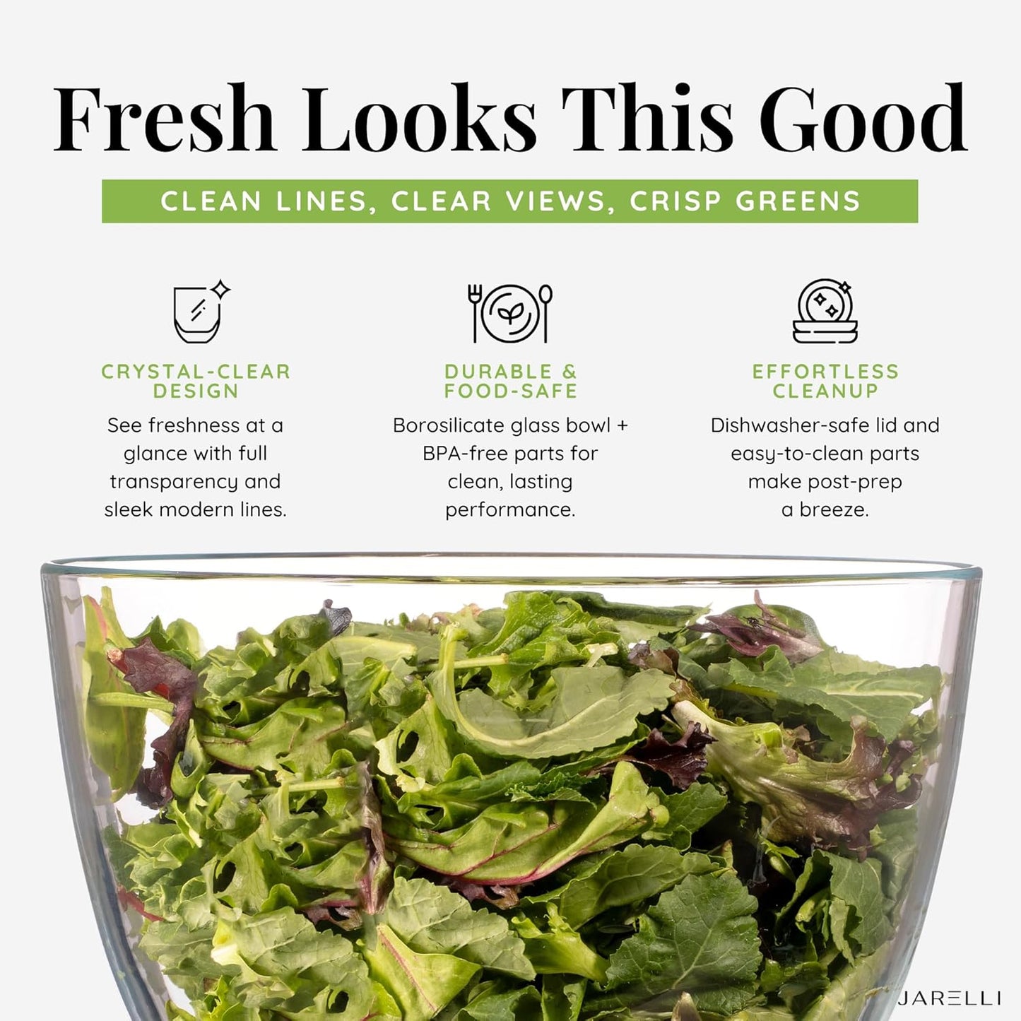 Glass Salad Spinner 6.3QT with Storage Lid | One Handed Press Lettuce Spinner | Salad Spinner for Washing, Spinning, and Draining Greens, Fruits, and Vegetables