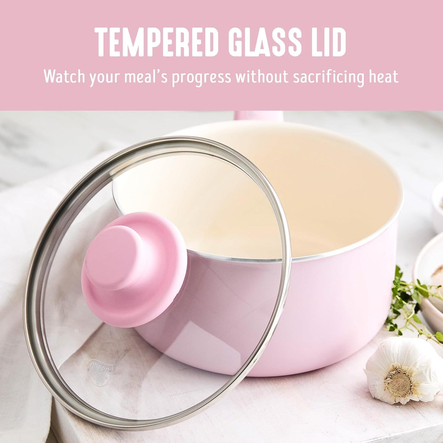 GreenLife 2 Quart Ceramic Nonstick Saucepan with Lid, PFAS-Free, Stay-Cool Handle, Multipurpose Kitchen Cooking Pot, Dishwasher & Oven Safe, Pink