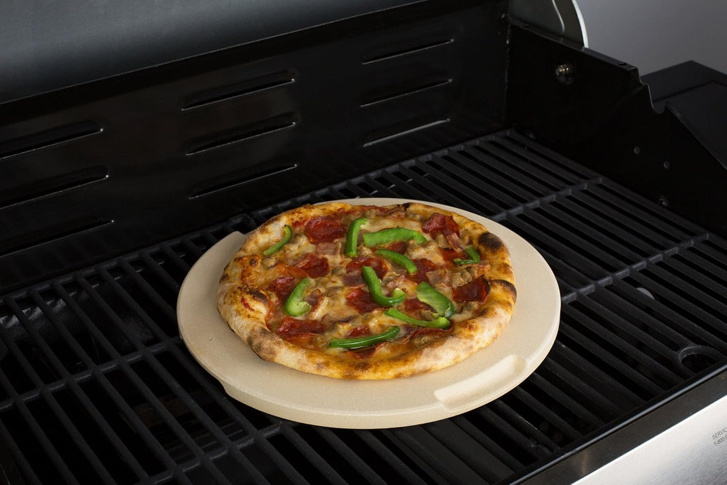 Pizza Stone 12.6in Round Baking & Grilling Stone, Perfect for Oven, BBQ and Grill. Innovative Double - faced Built - in 4 Handles Design