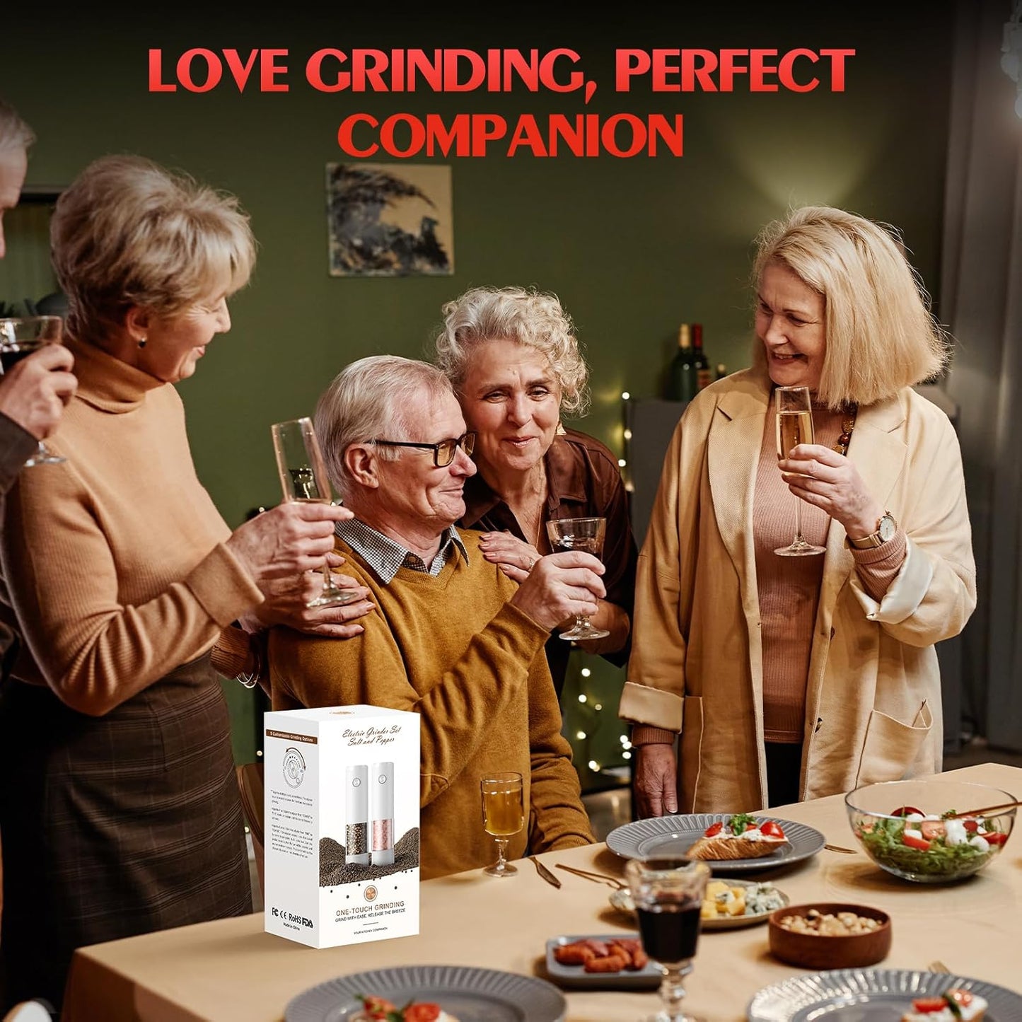 Electric Salt and Pepper Grinder Set Automatic Battery Pepper Mill Shakers Adjustable Coarseness Easy Filling Upgraded Larger Capacity with Led (2 Pack White/White)