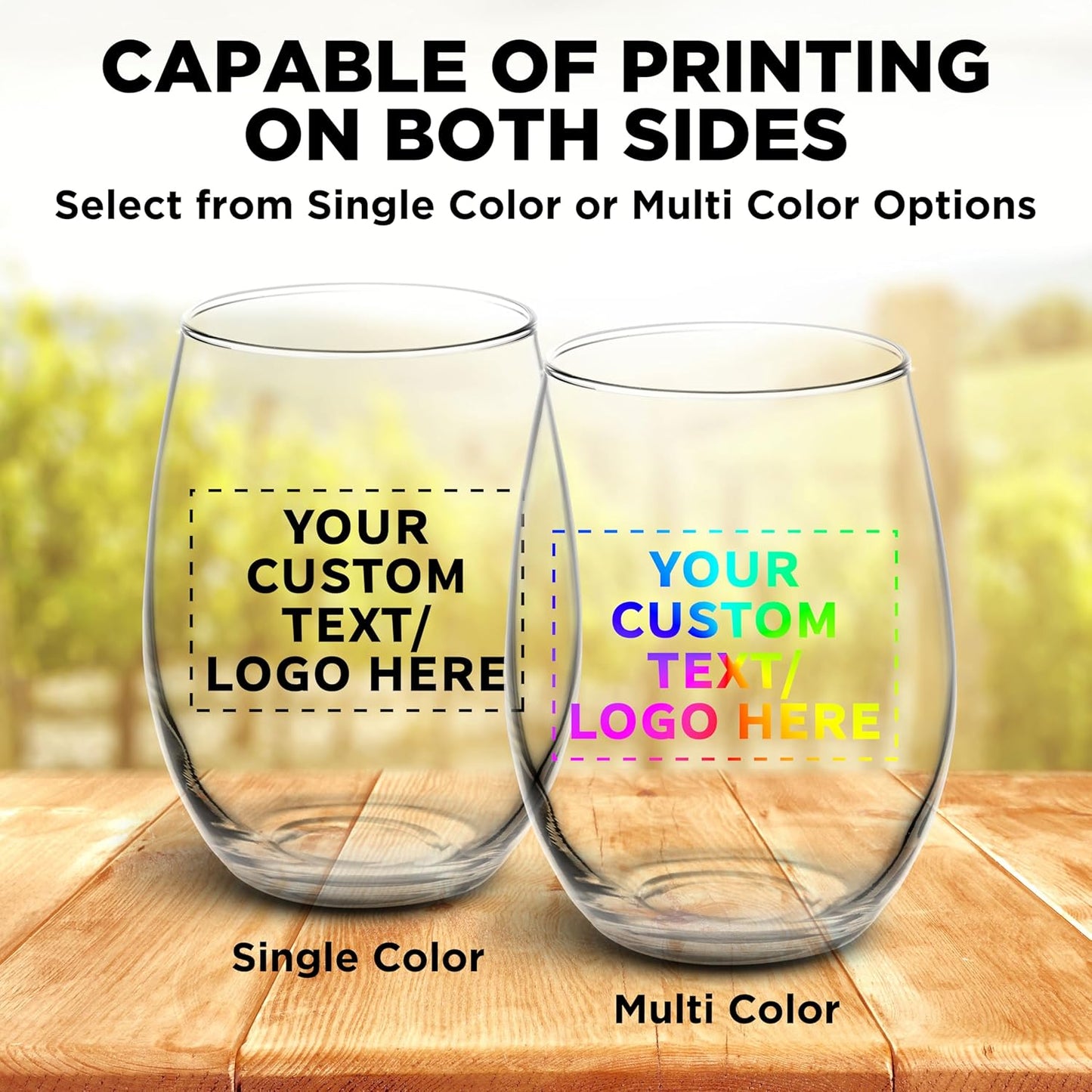 DISCOUNT PROMOS 10 ARC Stemless Wine Glasses Set, 21 oz. - Customizable Text, Logo - Chardonnay, Cabernet, Merlot, Sauvignon - Clear