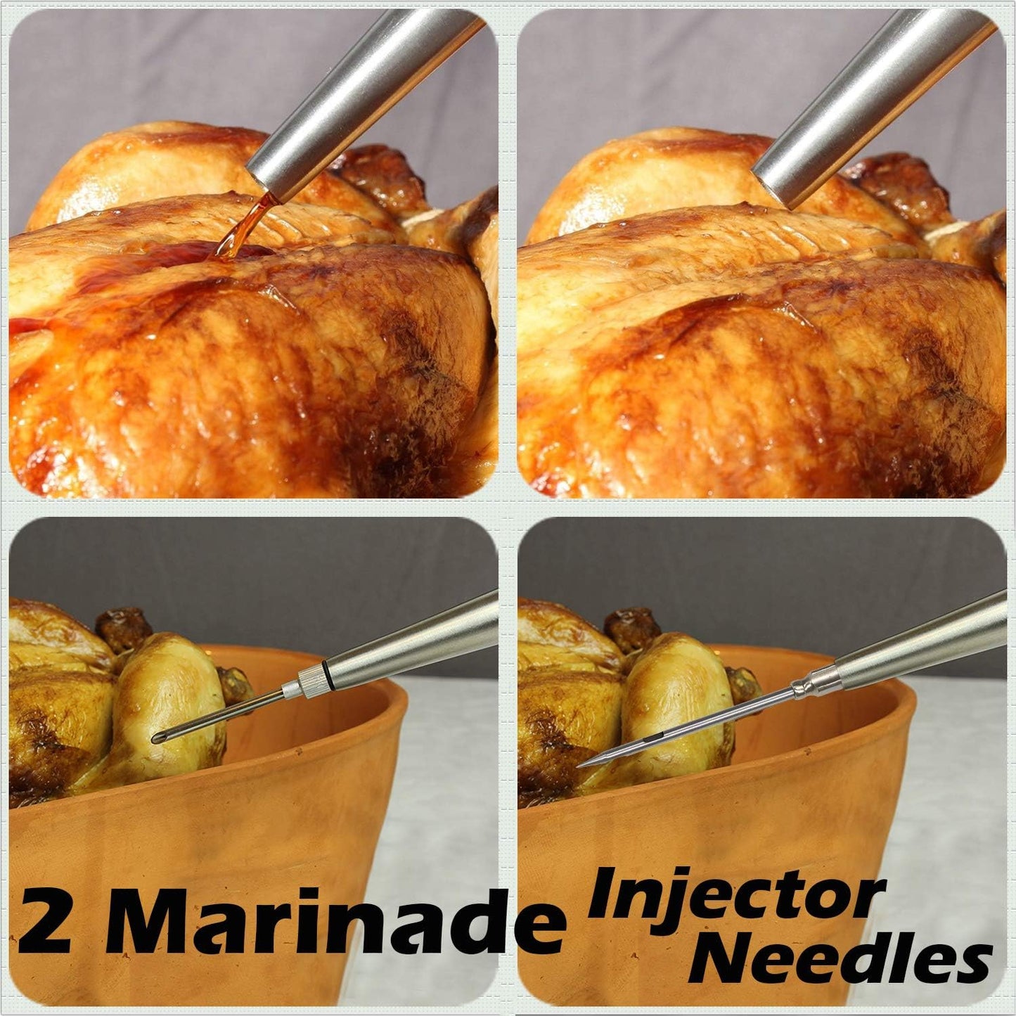 Stainless Steel Turkey Baster & Barbecue Basting Brush With 2 Flavor Injector Needles - Food Grade Syringe Baster For Cooking & Basting - Ideal For Butter Dripping, Roasting Juices For Poultry (Black)