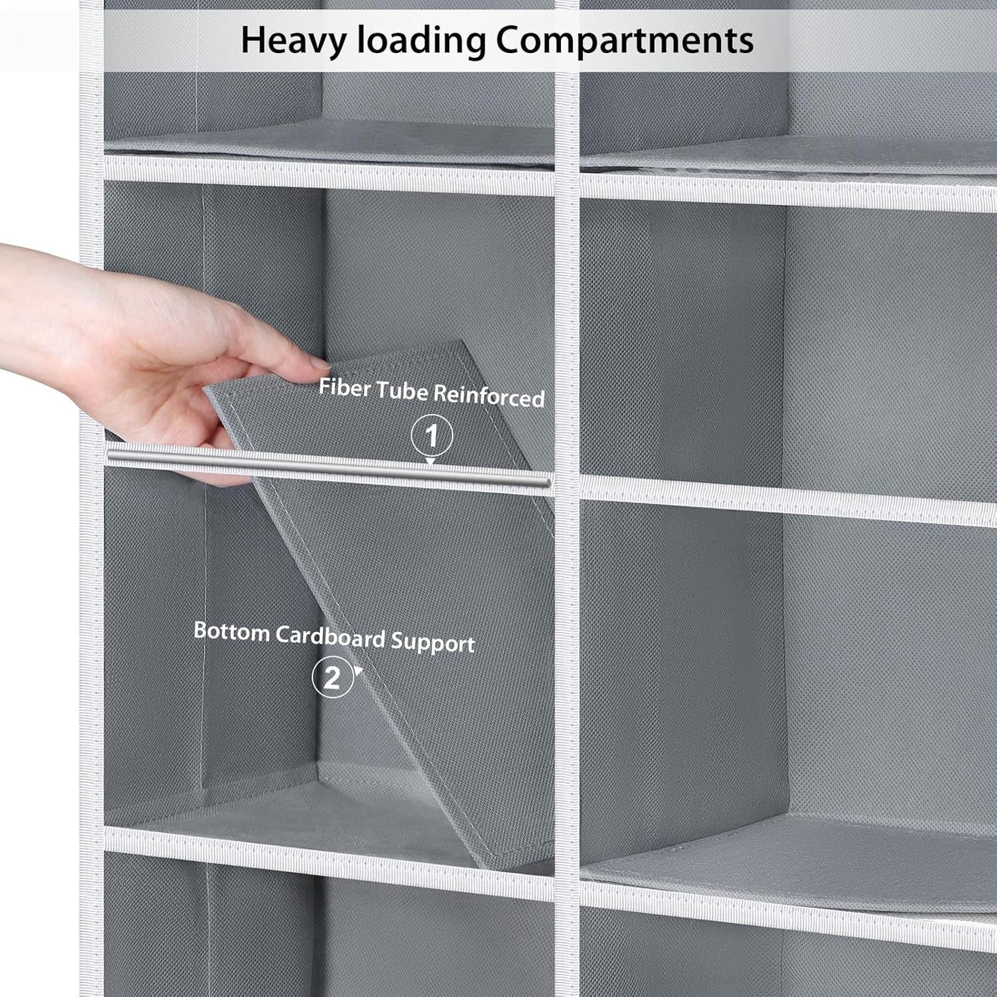 Univivi Over the Door Organizer, 6 Tiers Behind Door Storage with Clear Deep Pockets Hanging Organizer for Closet, Bedroom, Nursery, Bathroom and Sundries (Grey)