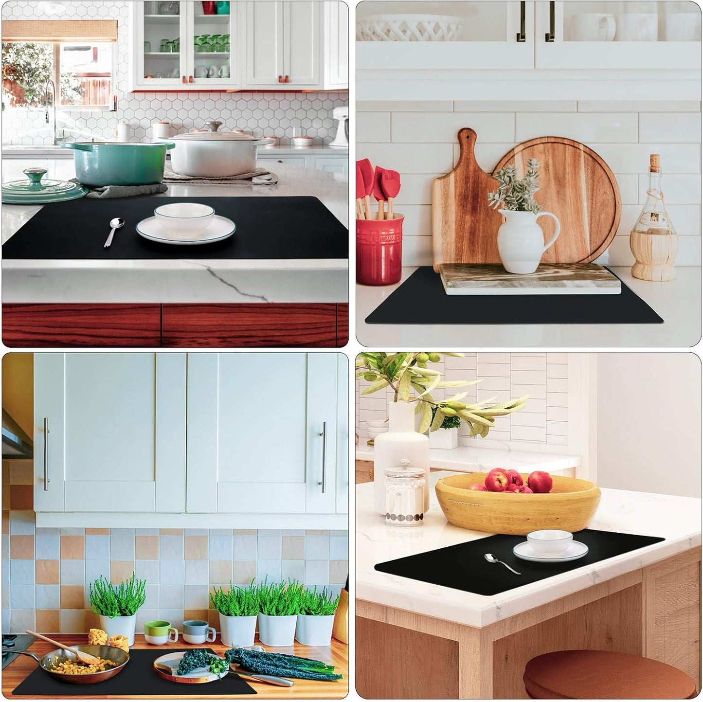 Gartful Silicone Mats for Kitchen Counter, Thicker 0.06", 25 x 17 inches Multipurpose Table Mat, Silicone Pad Desk Work Mat, Nonstick Nonskid Heat-Resistant Pad, Placemat, Black