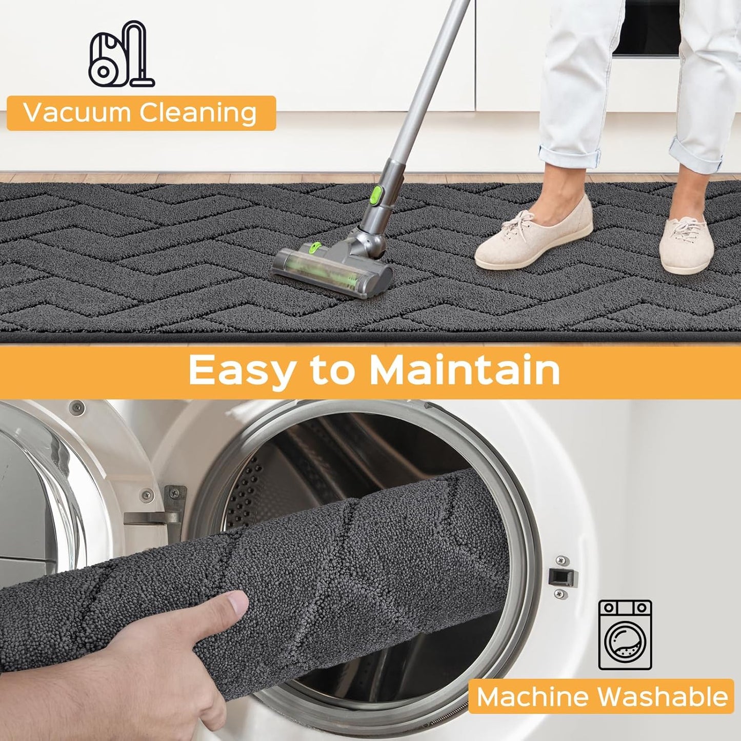 Machine Washable Kitchen Rugs 24" x 84", Non-Slip Kitchen Runner Rugs Mats for Floor, Absorbent Comfort Standing Mats for Kitchen, Sink, Laundry and Hallway, Rolled Packaging, Charcoal