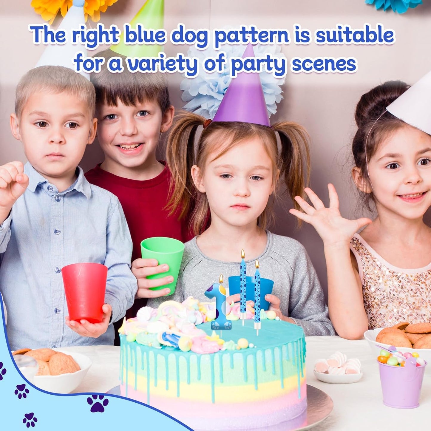 13PCS Blue Dog Paw Birthday Candles Set Cake Topper Numeral Birthday Candles for Boy Girl Dog Paw Decoration(Number 1)