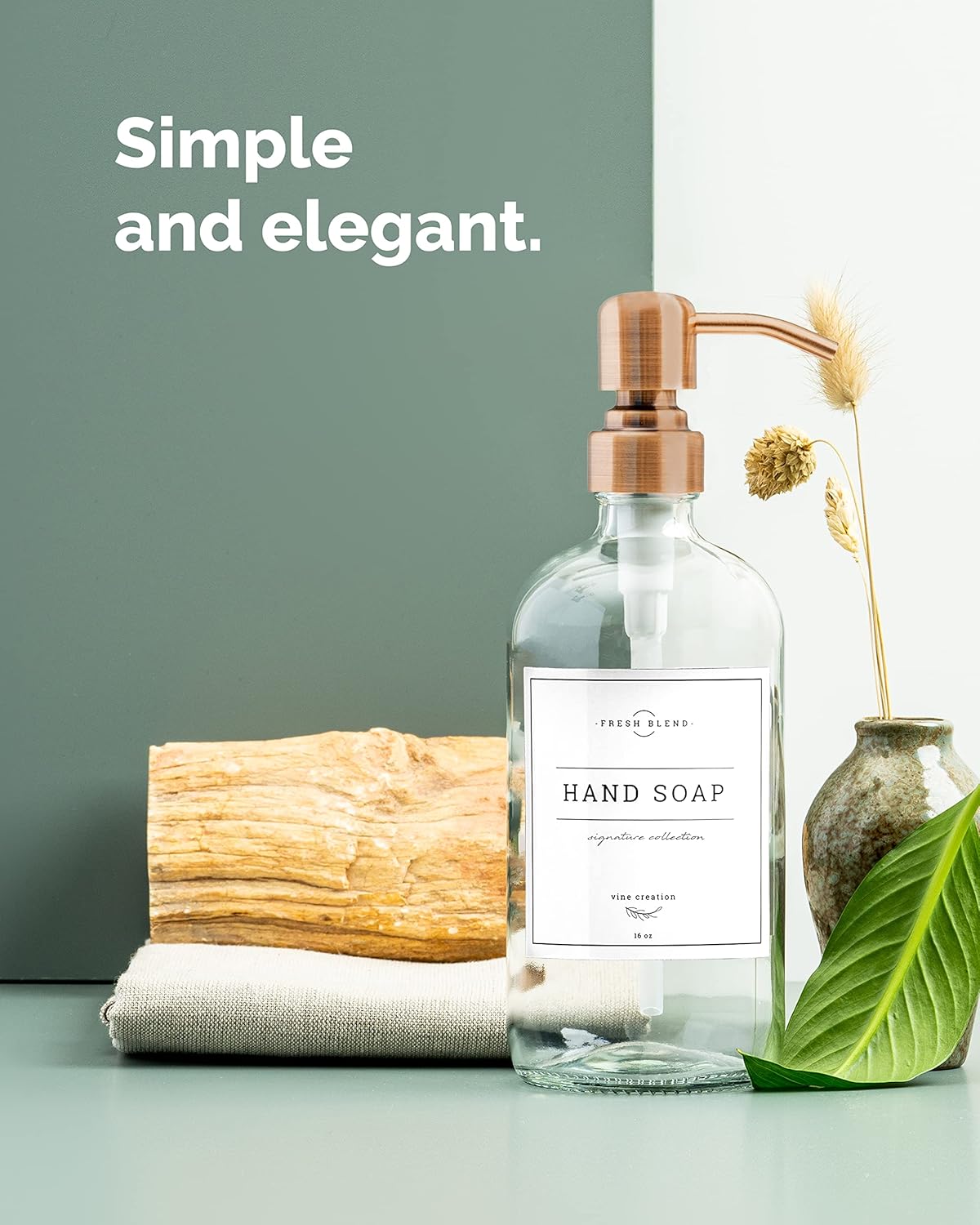 Vine Creations Clear Glass Soap Dispenser, 2 Pack Kitchen Soap Dispenser Set with Stainless Steel Pump, 16 oz Dish Soap and Hand Soap Dispensers for Bathroom with Waterproof Labels