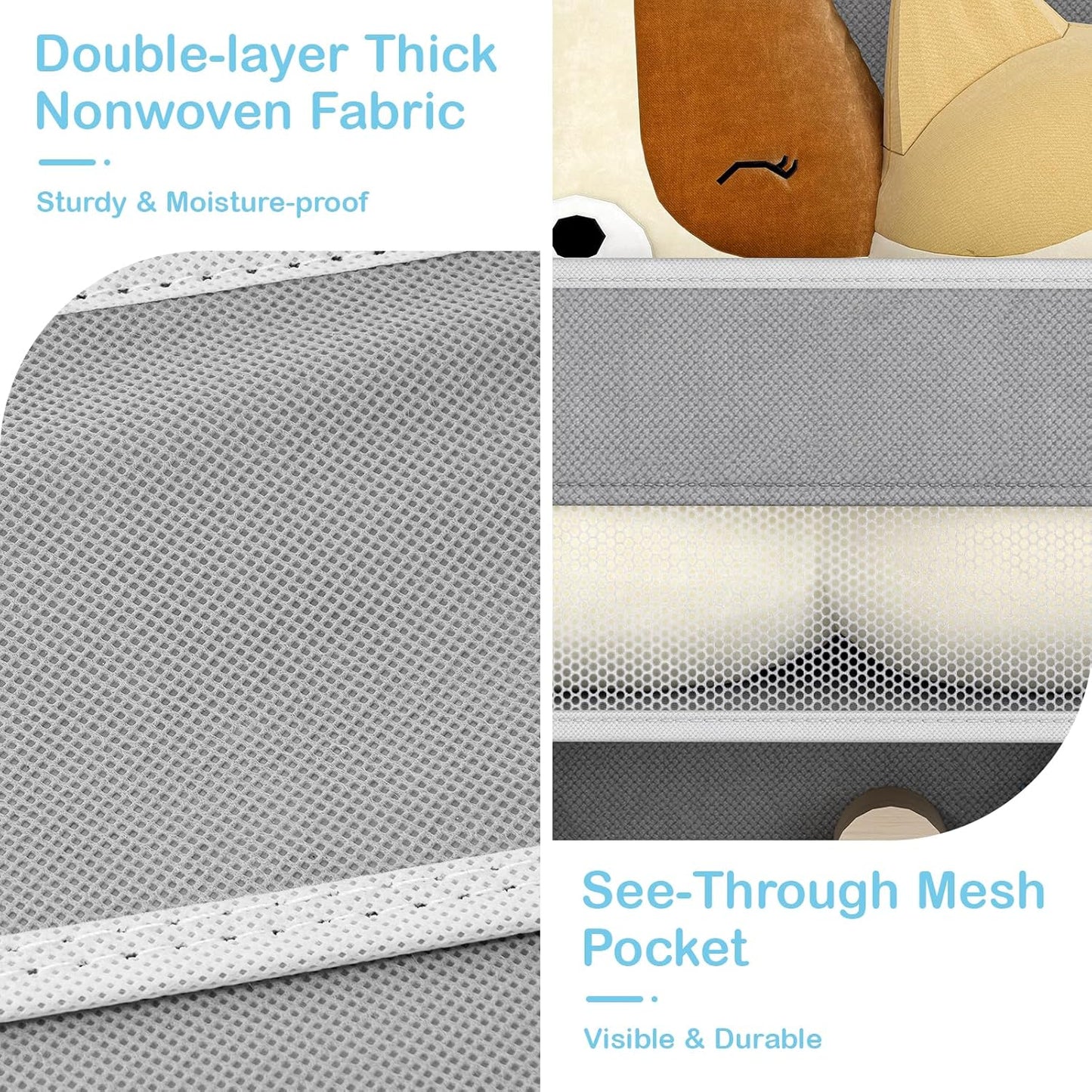 LAMU 2 Pack Over The Door Organizer Hanging with 5 Large Pockets and 10 Mesh Pockets, 44lb Over The Door Storage for Closet, Nursery and Bathroom, Behind The Door Storage with Clothes and Toys, Gray