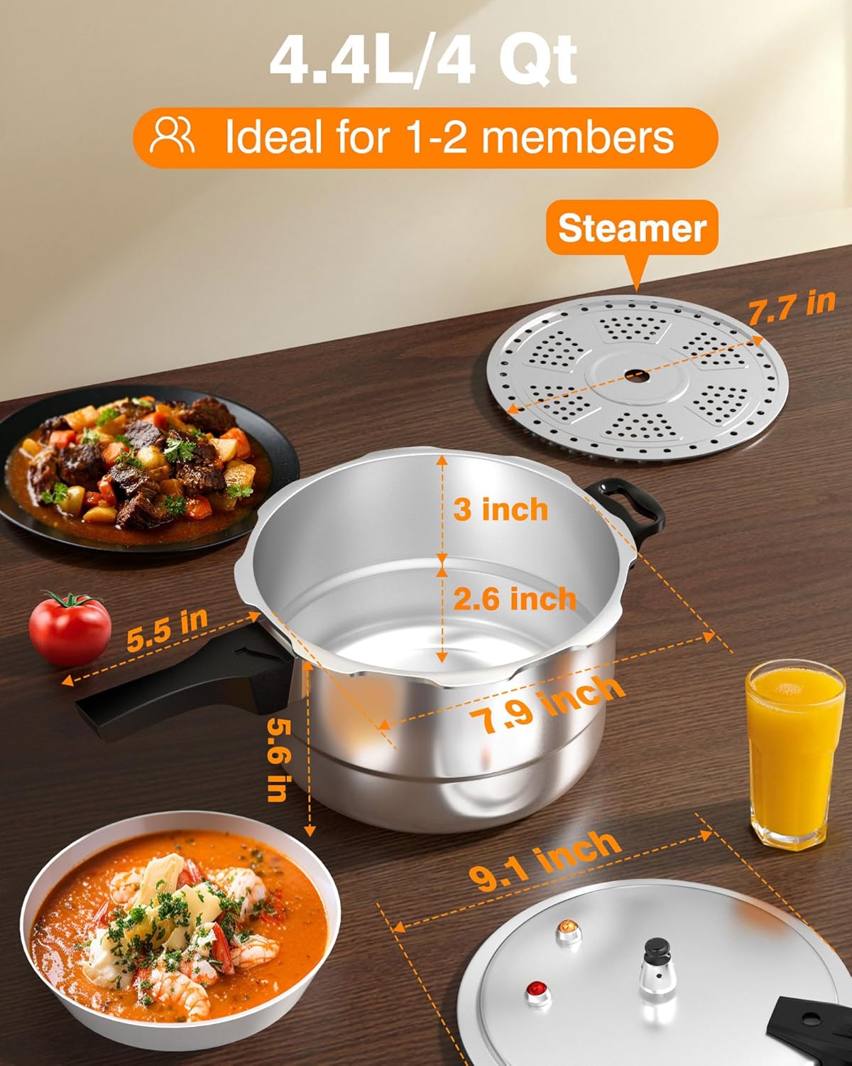 WantJoin 4QT Aluminum Pressure Cooker w/Release Valve & Multiple Protective Devices,Pressure Canner Compatible with Gas & Induction Cooker,Canner Rack Included