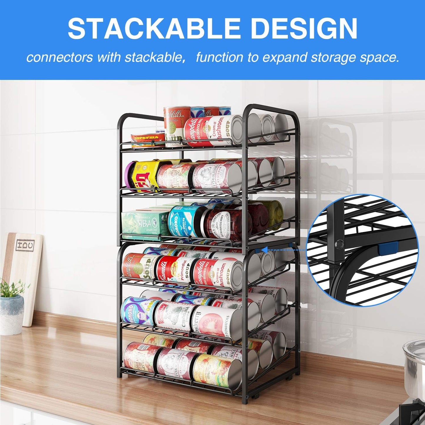 AIYAKA Can Rack Organizer, 3 Tier Stackable Can Storage Dispenser, for Food Storage, Kitchen or Pantry, Storage for 36 Cans, Black
