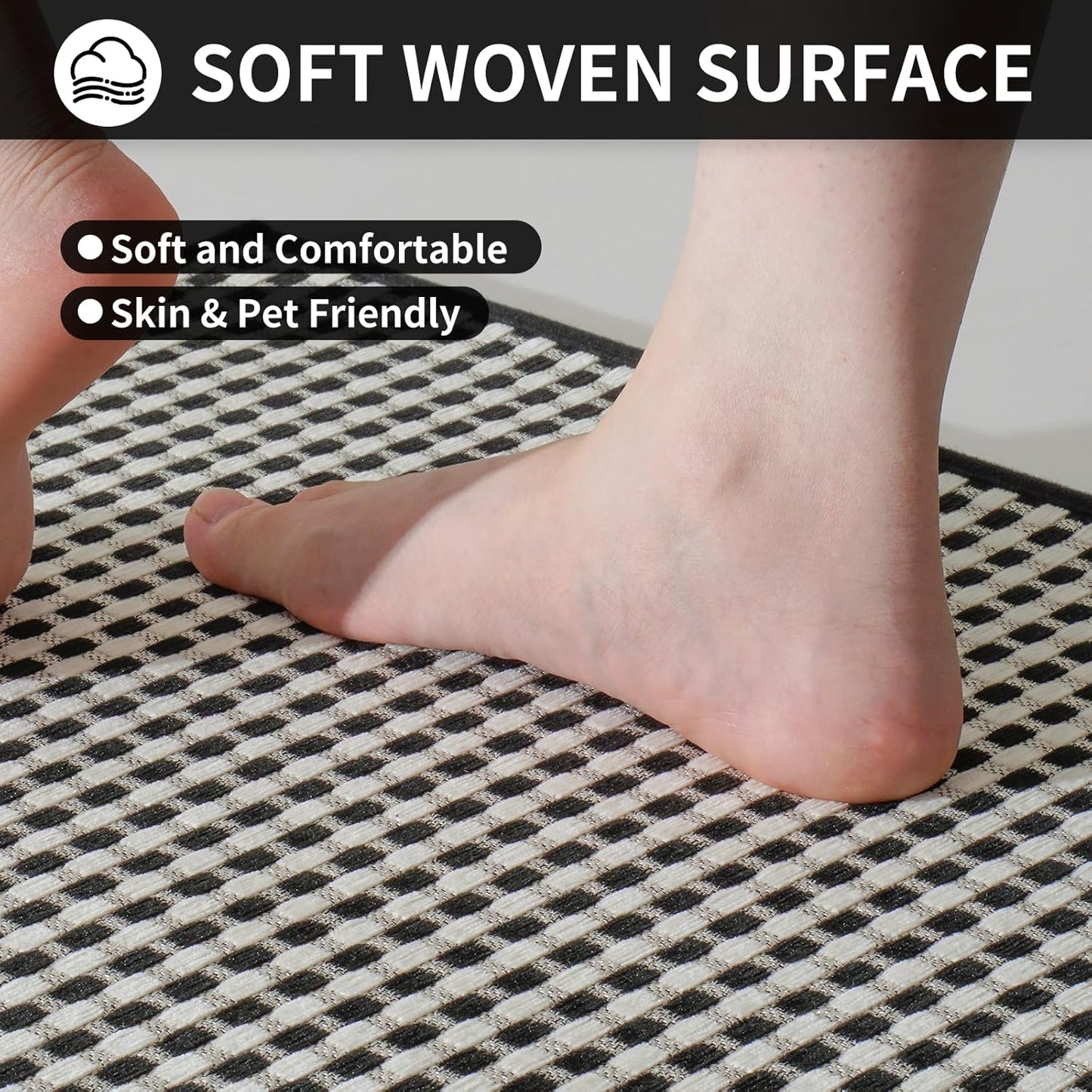 Kitchen Mat Kitchen Rugs Sets of 2 PCS Non Slip Washable, Super Absorbent Soft Braided Kitchen Mats for Floor, Rubber Backing Comfort Standing Kitchen Sink Mat Runner Rug, Black 17"x28"+17"x47"