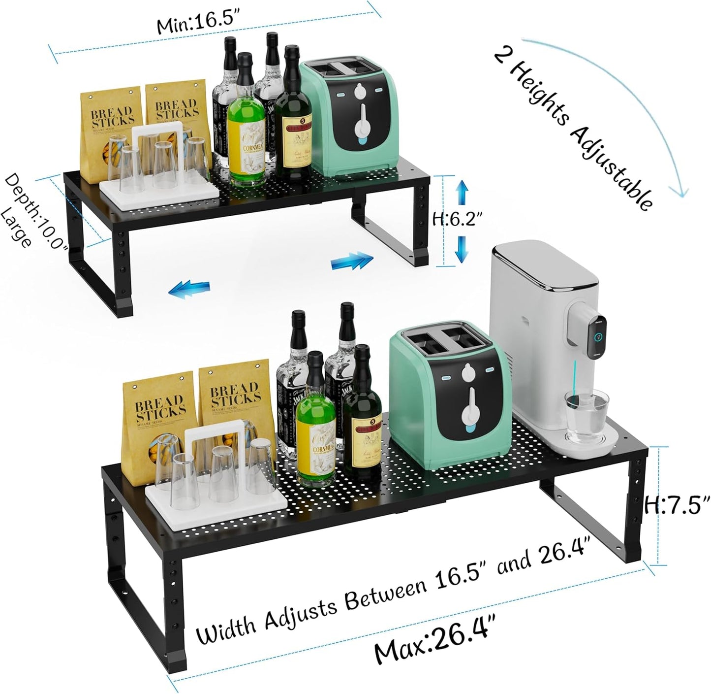 Expandable Spice Rack & Kitchen Cabinet Organizer - Stackable, Adjustable Shelves for Cabinets, Countertops, Cupboards & Pantries(1 Pack/Large/Black)