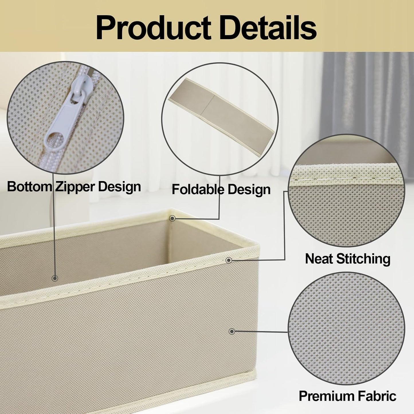 16 Pcs Drawer Organizer,Fabric Closet Organizer and Storage Baskets,Foldable Drawer Divider for Clothing,Sock,Ties,Underwear Storage,Cabinet Storage Boxes (Beige)
