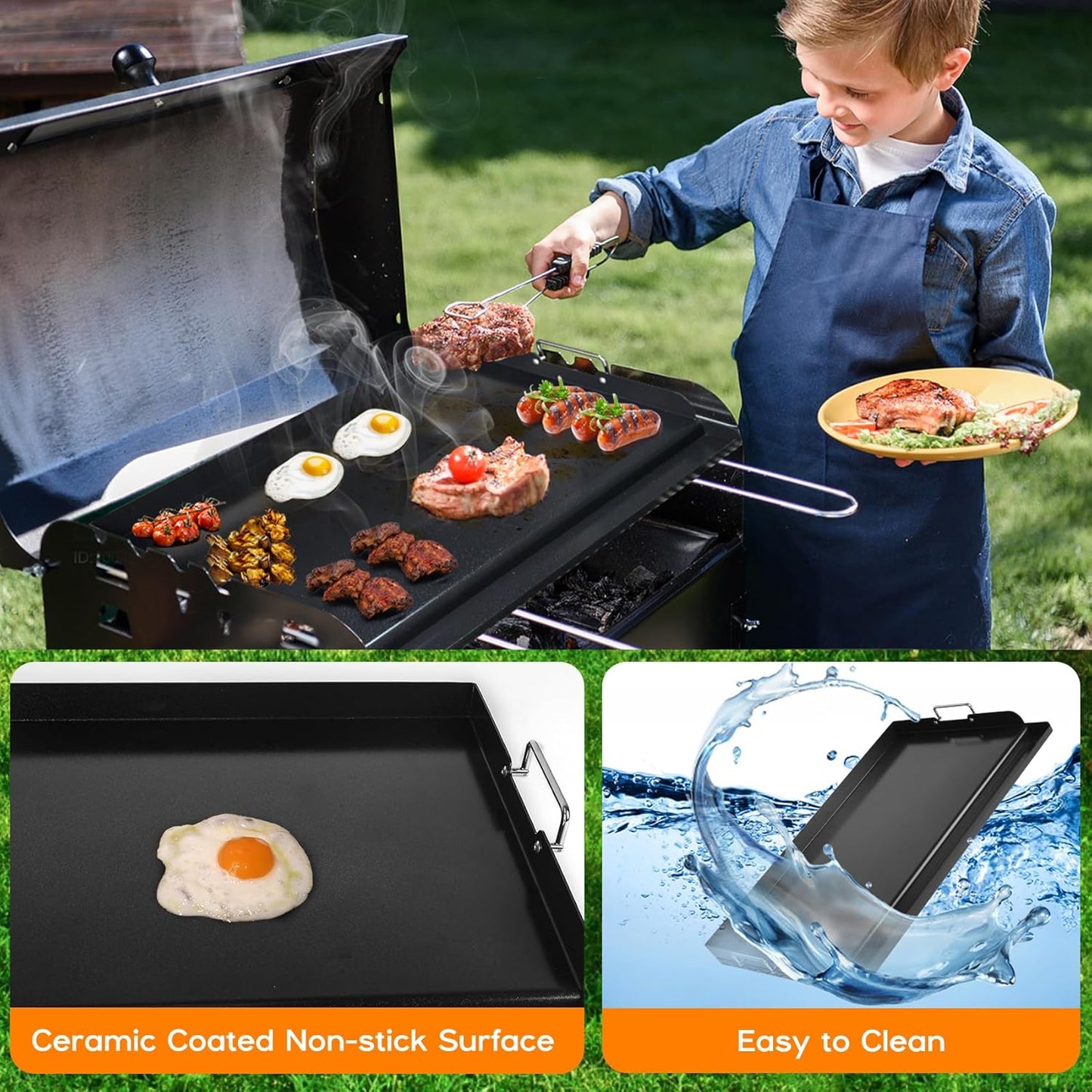 Skyflame Nonstick Griddle Top for Gas Grill, 25"x16" Large Cooking Area Flat Top Griddle with Grease Groove and High Sidewalls, Fit for Camping, Tailgating, Parties