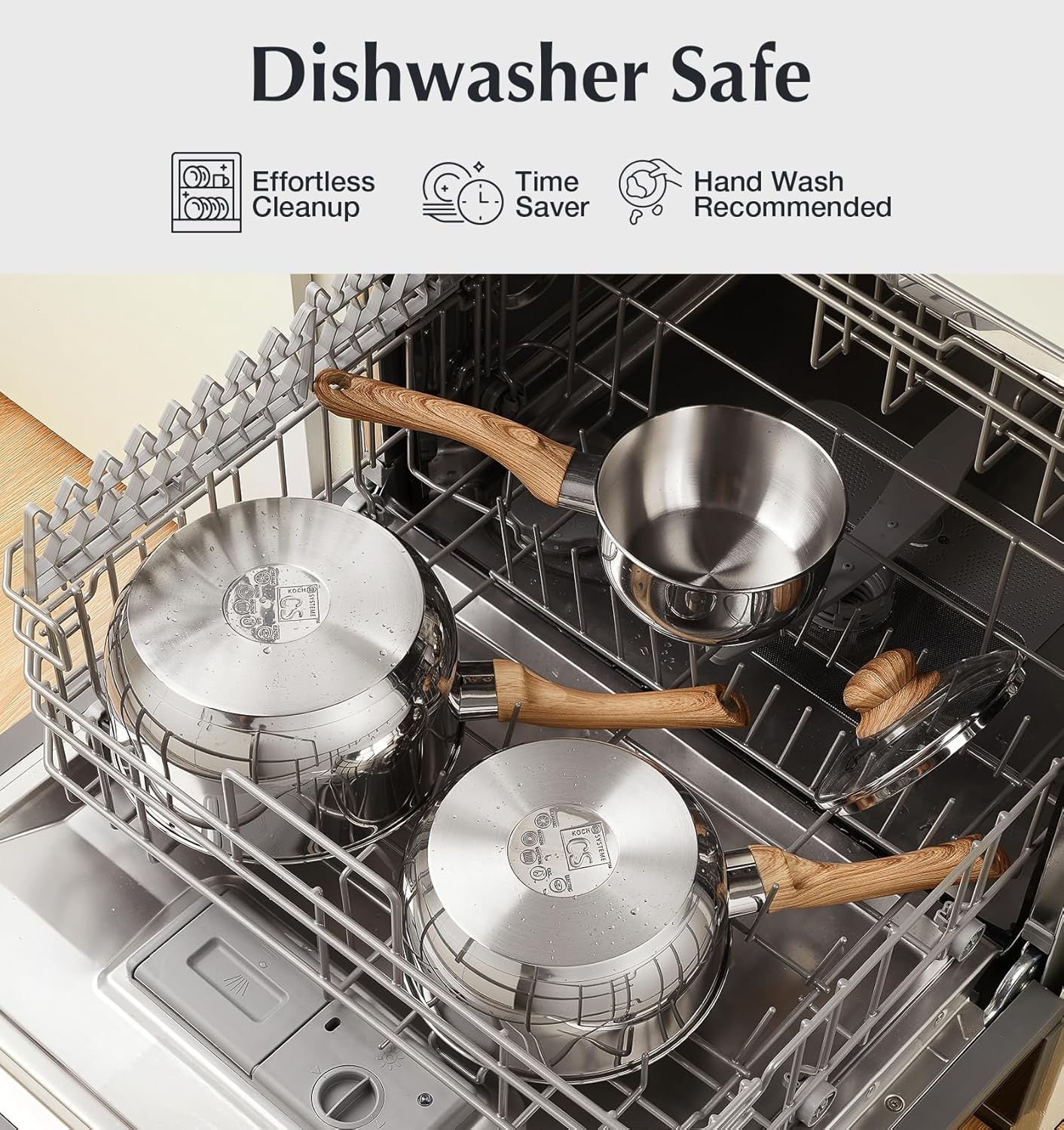 KOCH SYSTEME CS Stainless Steel Saucepan Set, 4-Piece Stainless Steel Sauce Pan with Cool-Touch Bakelite Handle, 1 QT & 2 QT Saucepan with Lid, Steel Pots Induction Ready