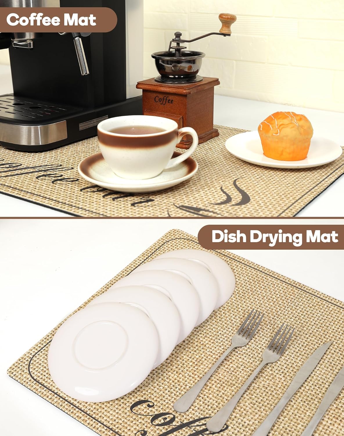 SUEH DESIGN Coffee Mat, Absorbent Dish Drying Mat 23.6 x 15.7 in Quick Dry Coffee Mat Large Drying Mats for Kitchen Counter Coffee Bar, Coffee Bar