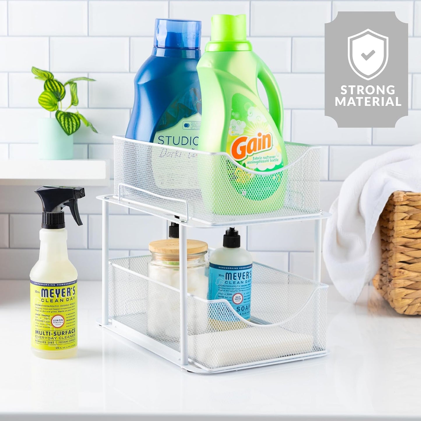 Sorbus 2 Sets of 2 Tier Metal Under Sink Organizer for Bathroom, Kitchen, Strong Steel Mesh Sliding Drawers for Under Sink, Under Cabinet, Closet, Kitchen, Pantry, Bathroom Organizers and Storage