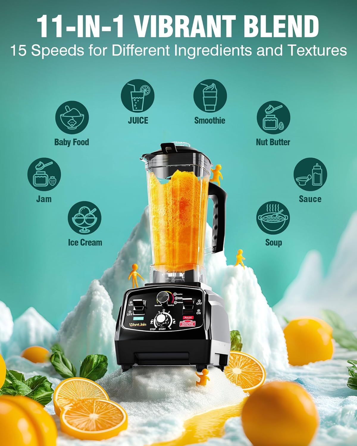WantJoin Professional Blender, ETL listed 68oz Commercial Blender for kitchen Max 1800W High Power Home and Commercial with Timer, Smoothie Maker 2200ml for Crushing Ice, Frozen Dessert, Soup,fish
