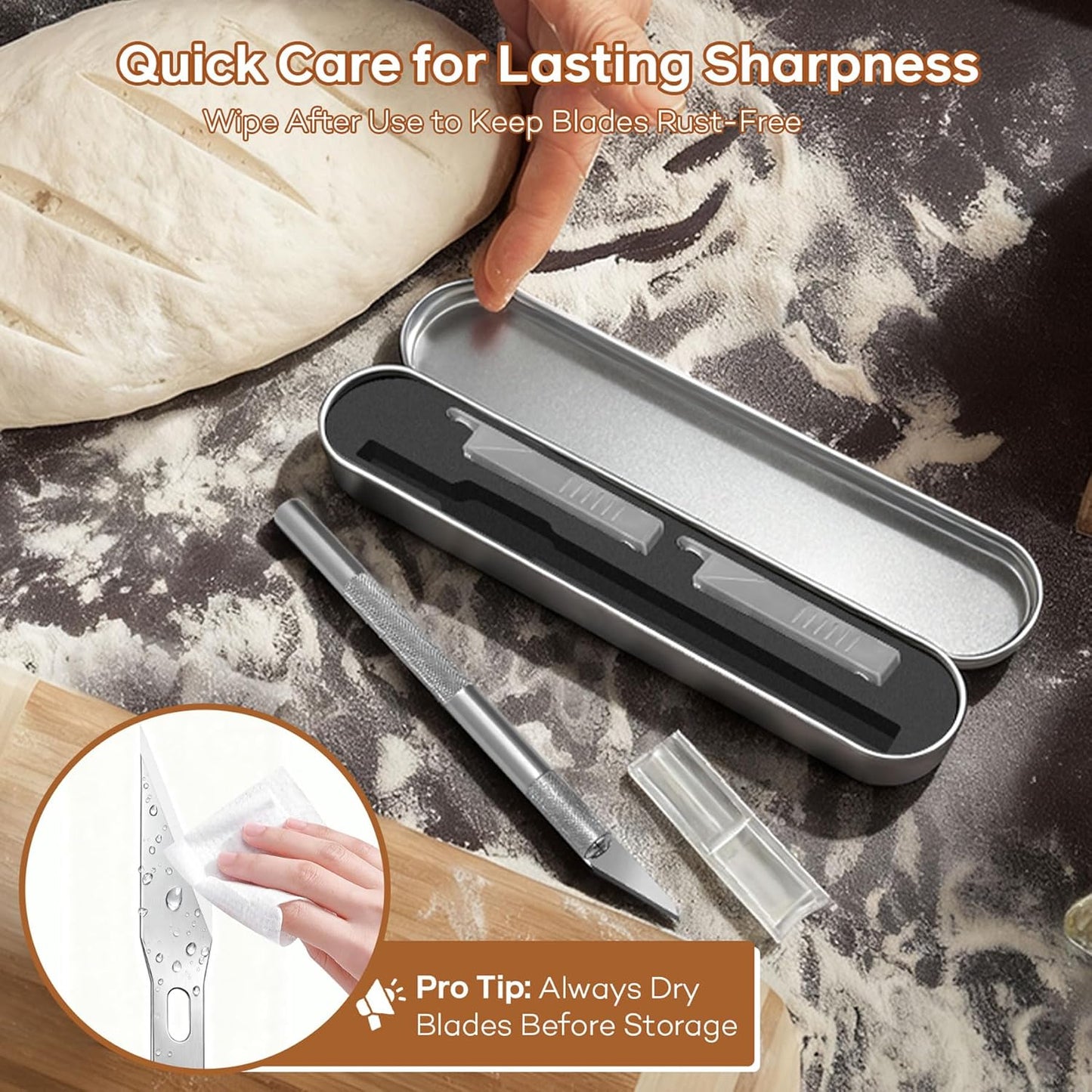 Bread Lame Dough Scoring Tool – Artisan Sourdough Scoring Knife Kit with 21 Replaceable Razor Blades & Ergonomic Stainless Steel Handle, Premium Aluminum Storage Case for Home Bakers & Gifts
