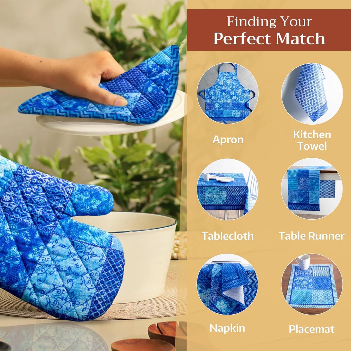 Maison d' Hermine Pot Holders 100% Cotton Heat Resistant Potholders 8" x 8" Hot Pads with Loop BBQ, Cooking, Baking, Grilling, Kitchen, Handling Hot Pans Spring/Summer (Pack of 1, Indigo Love)