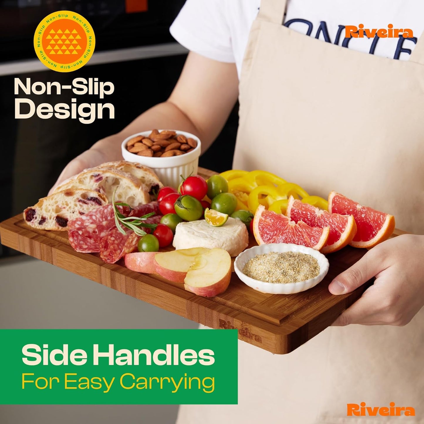 Riveira Bamboo End Grain Wood Cutting Board – Versatile And Durable: Set Of 2 Pcs Wooden Cutting Boards – Natural Wooden Cutting Boards For Kitchen Set – Complete Bamboo End Grain Cutting Board