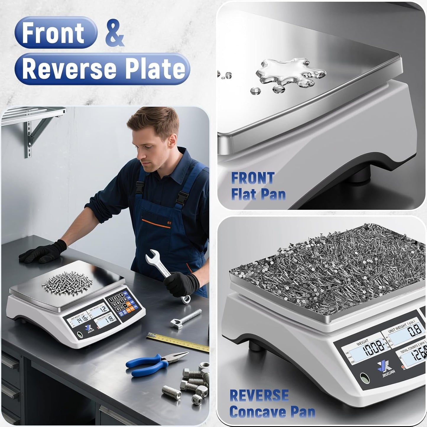 Industrial Counting Scale Digital Bench Scale lb/g/kg/oz Electronic Inventory Scale for Small Parts and Coins, 33lb/15kg Capacity Price Scale Gram Scale with Stainless Steel Platform LCD Display, 0.1g