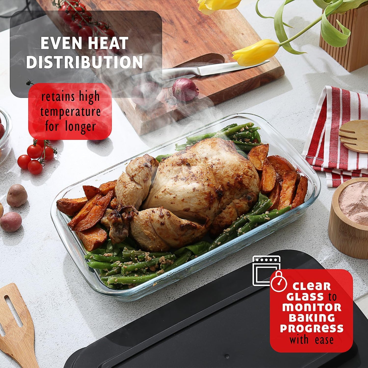 Nestl 8-Pack Glass Baking Dishes for Oven, Glass Food Storage Containers with Lids, Leakproof Casserole Dishes for Oven with Lid, Cooking, Microwave Oven Freezer Safe Bakeware, 9x13 Lasagna Pan Black