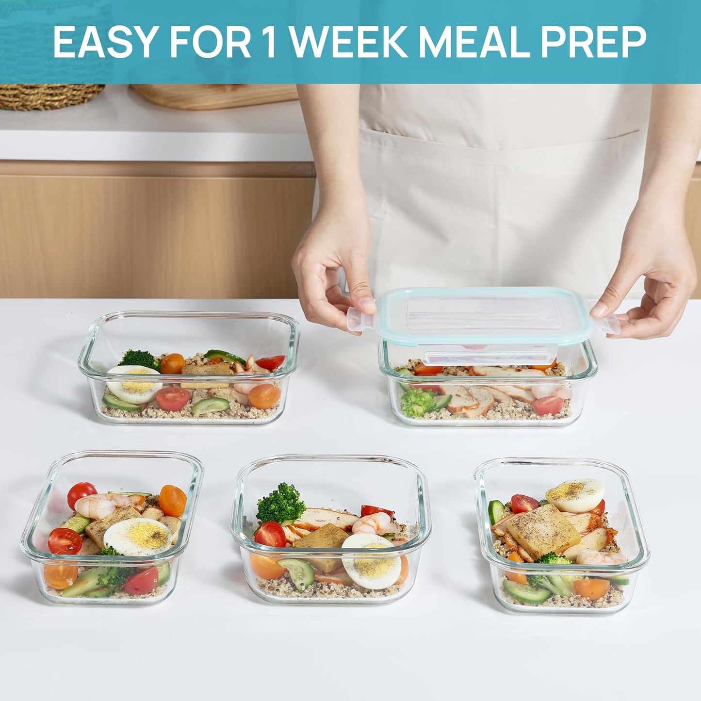 Vtopmart 8 Pack Glass Food Storage Containers with Airtight Lids, Glass Meal Prep Containers, Lunch Office Meal for Microwave, Oven, Freezer and Dishwasher, BPA Free