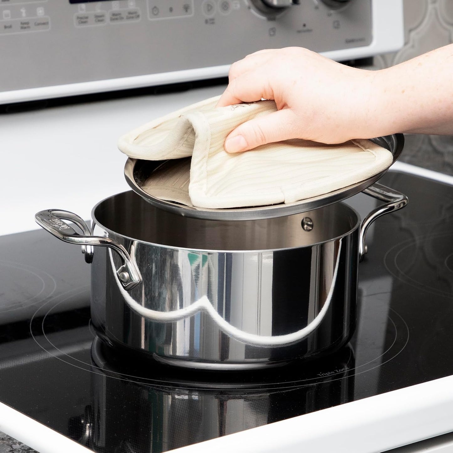 All-Clad Premium Pot Holder & Hot Pad: Heat Resistant to 500 Degrees - 100% Cotton, 10"x6.25" Hot Pad for Kitchen and Barbeque, (2-Pack), Almond