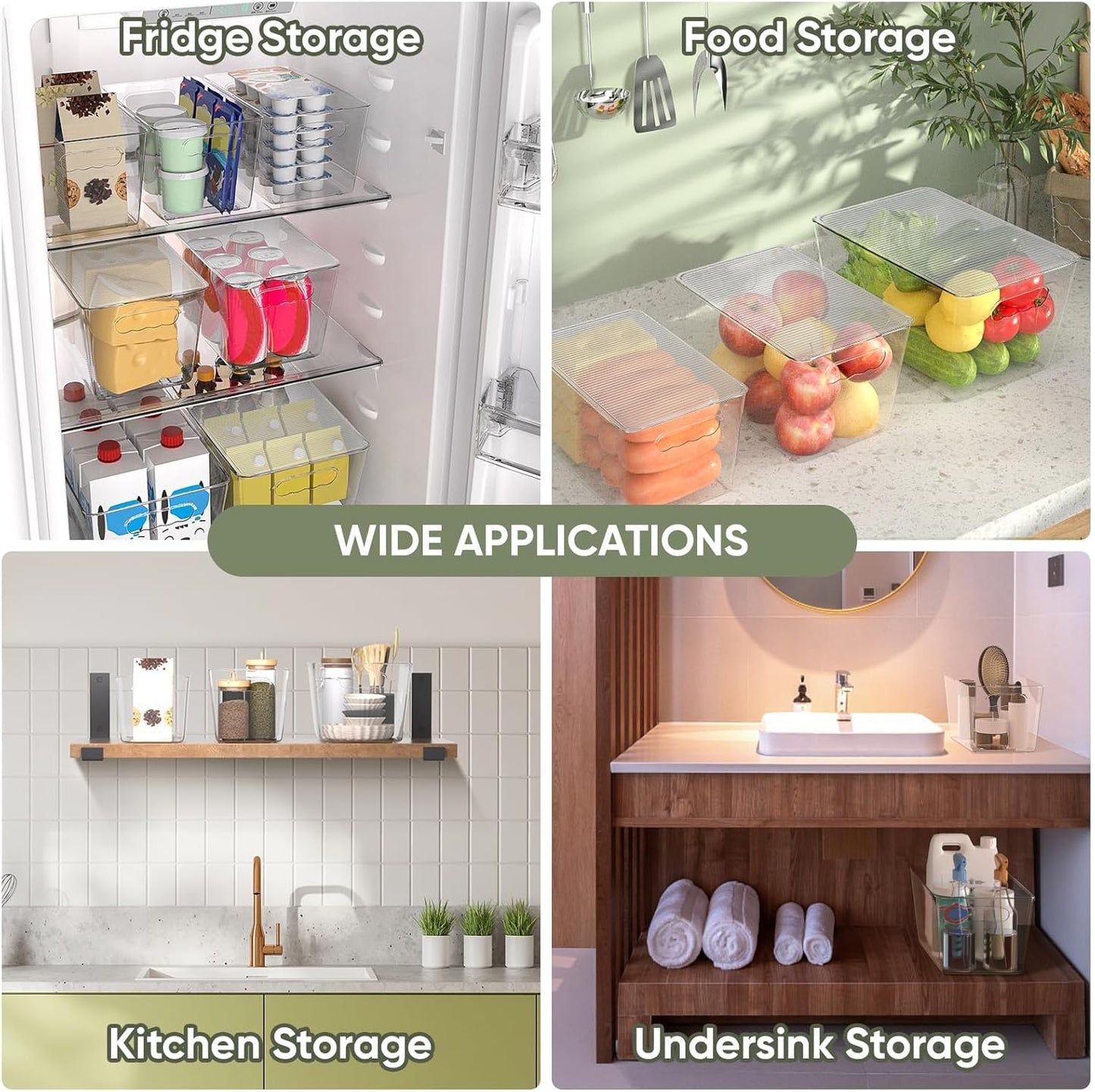 BALEINE Clear Stackable Storage Bins with Lids, Plastic Containers with Handle for Pantry Organizers and Storage, Plastic Bins for Fridge, Kitchen, Bathroom, Cabinet (13x7.4x7, 4PK)