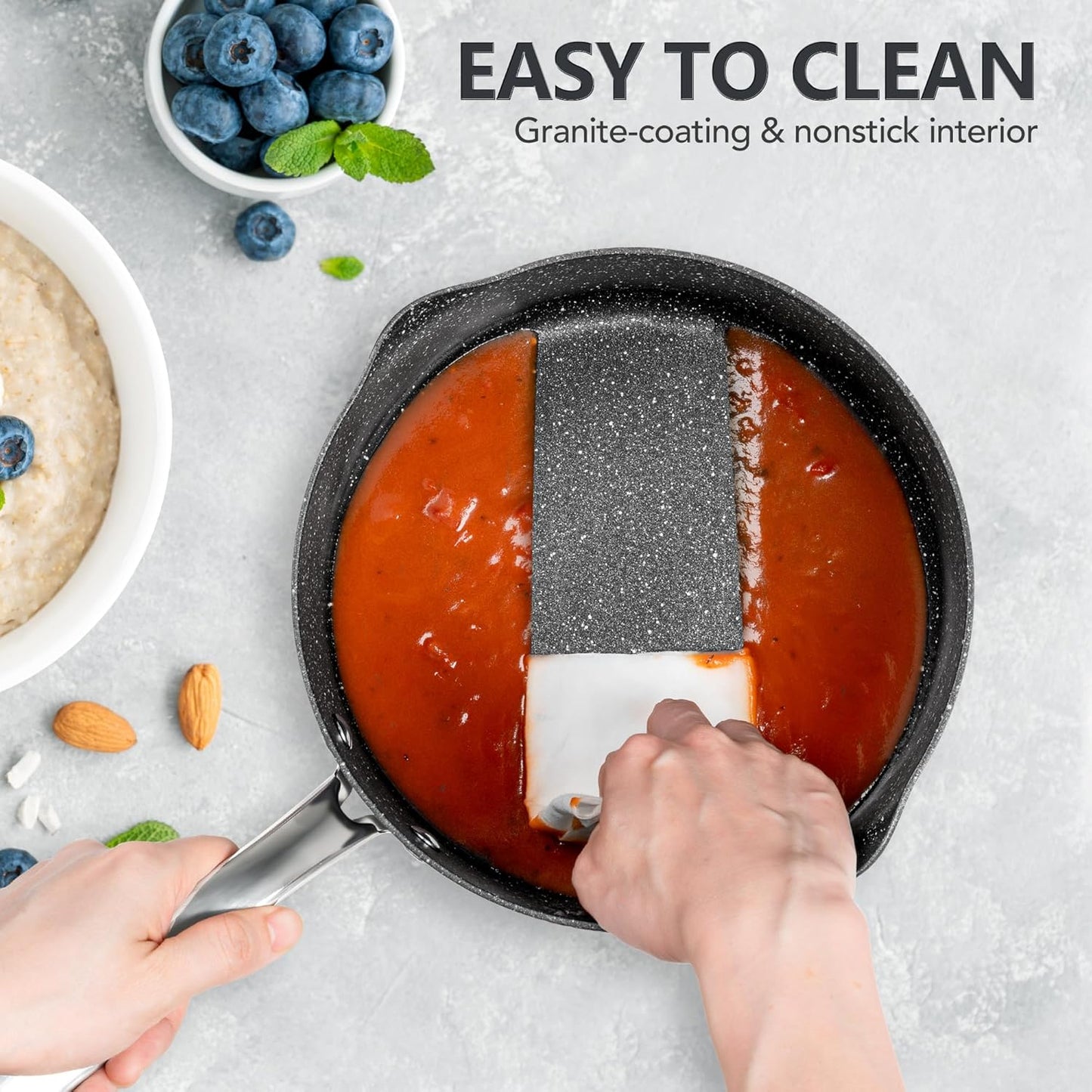 MICHELANGELO Hard Anodized Saucepan Set with Lids, Nonstick Saucepan with Pour Spouts & Strainer Lid for Easy Pour, Granite Derived Coating Sauce Pot Set - 1.5QT & 3QT Induction Sauce Pans